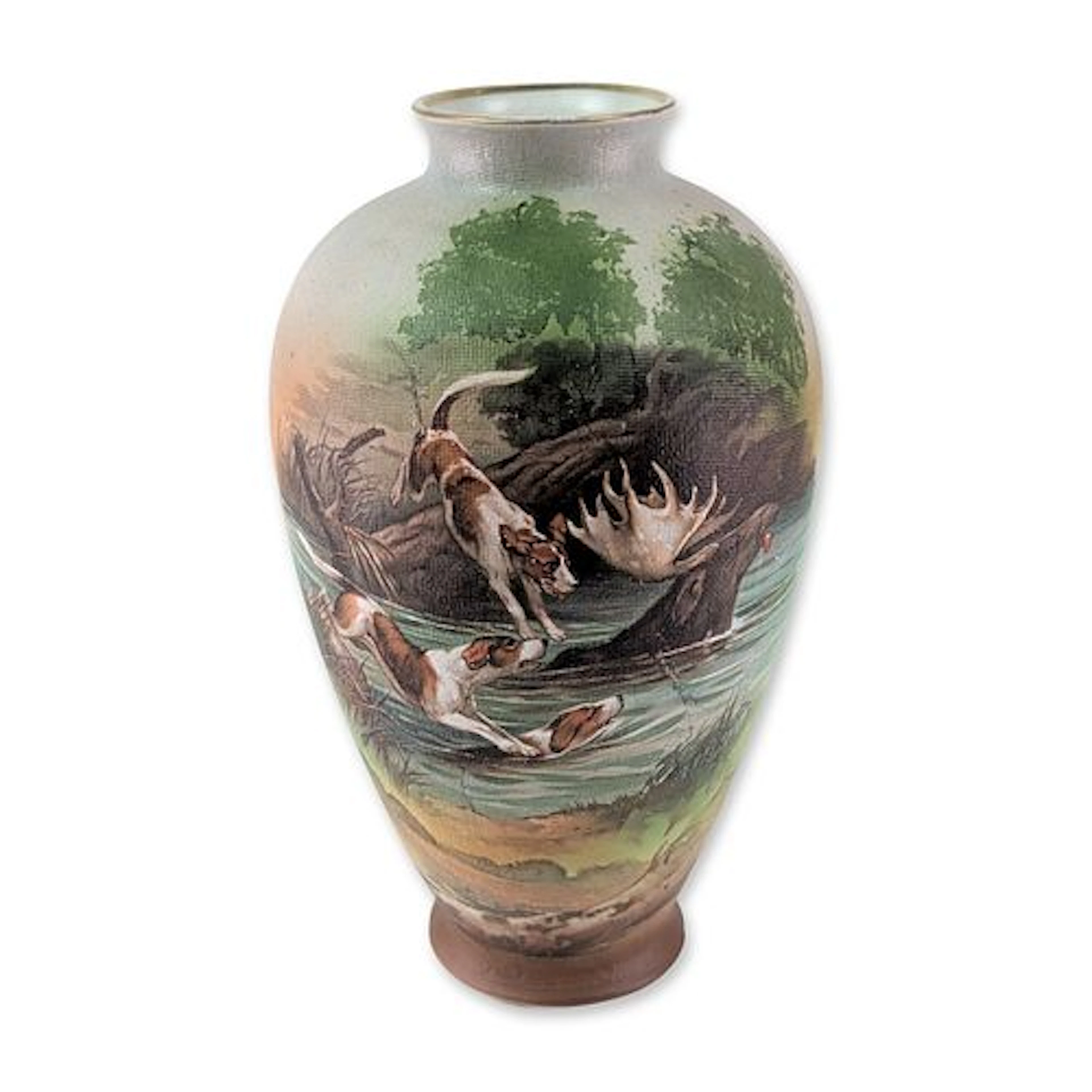 Royal Bayreuth Tapestry Porcelain Moose Hunting Vase