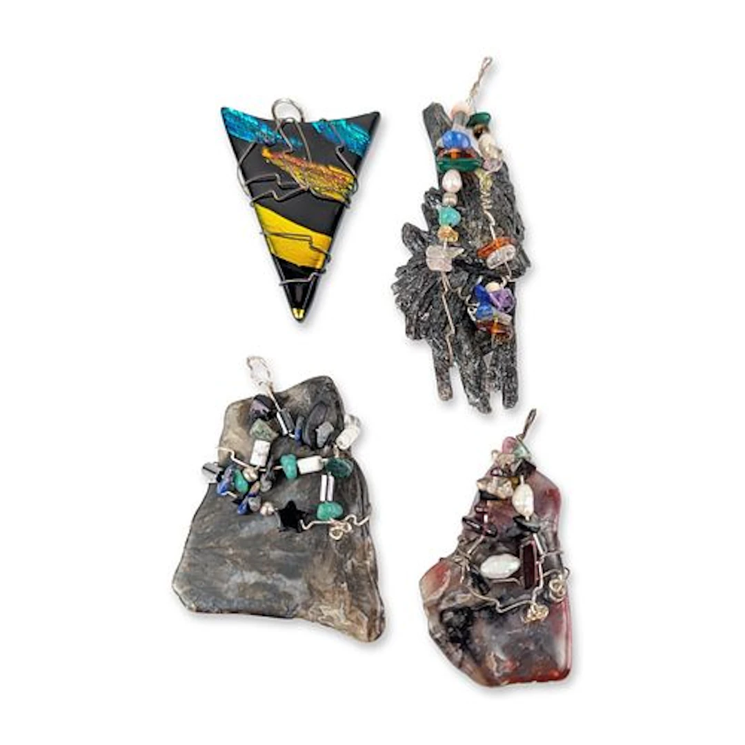 4pc Artisan Wire Wrapped Gemstone Pendants