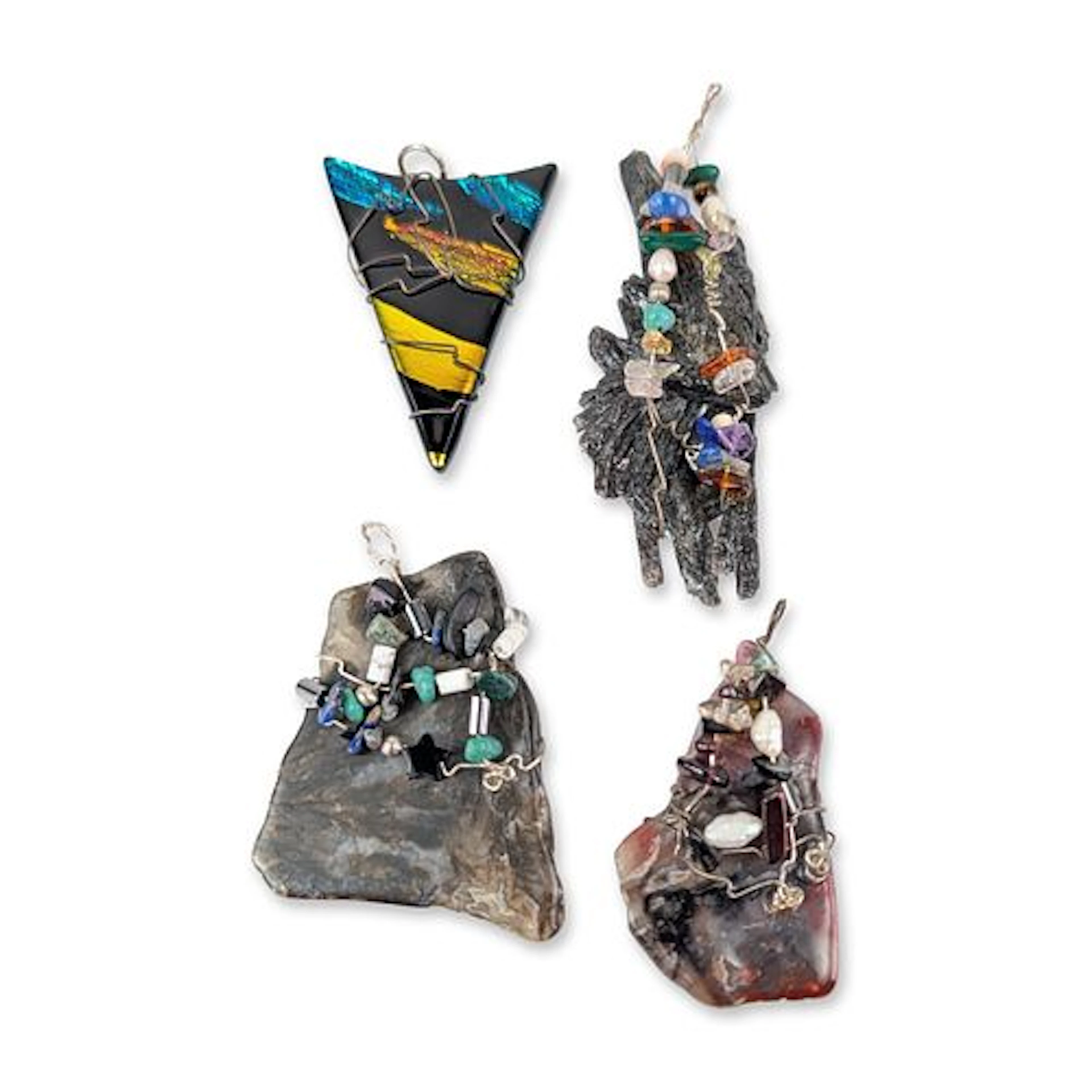 4pc Artisan Wire Wrapped Gemstone Pendants