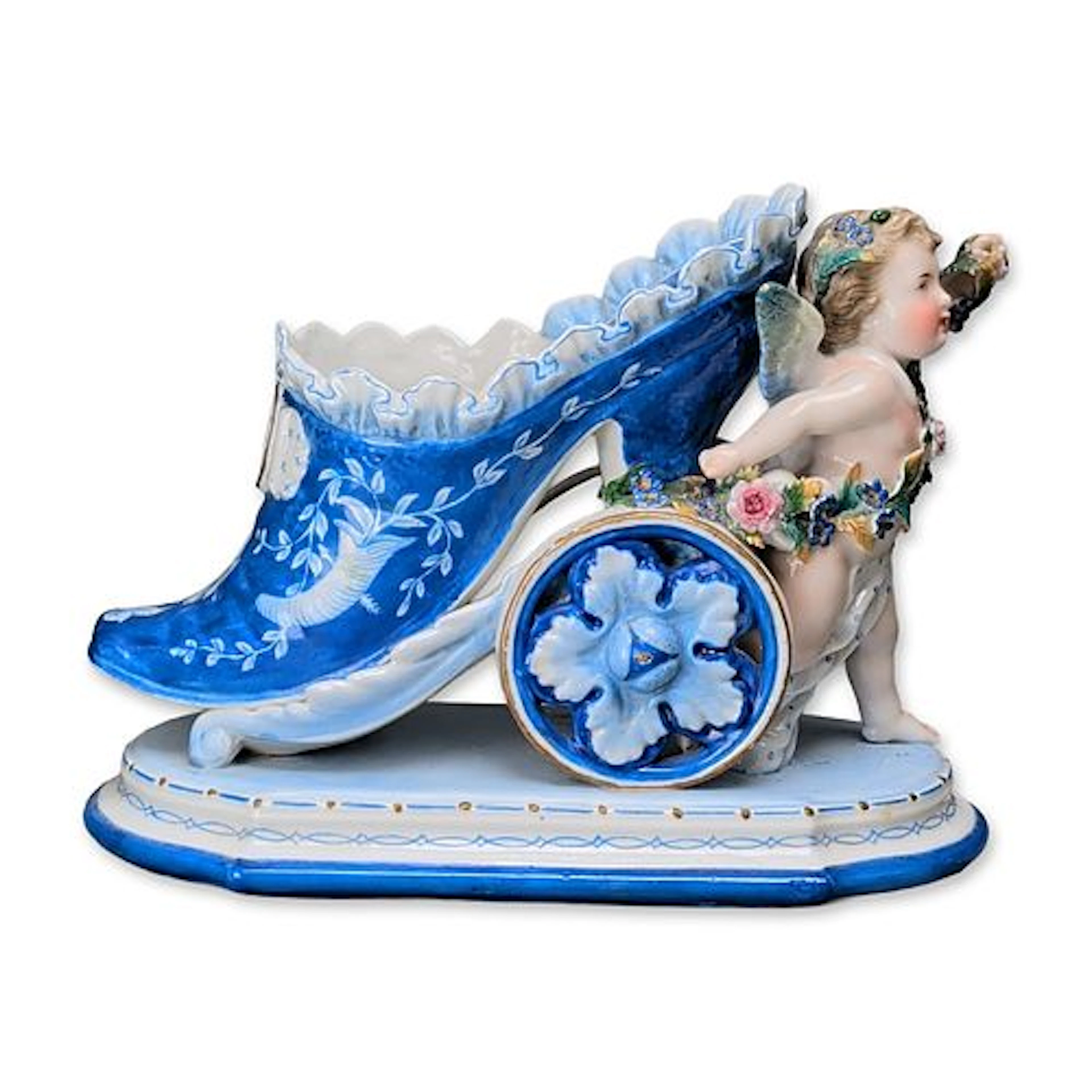 Krister Porzellan-Manufaktur KPM Porcelain Cherub Shoe Carriage Figurine