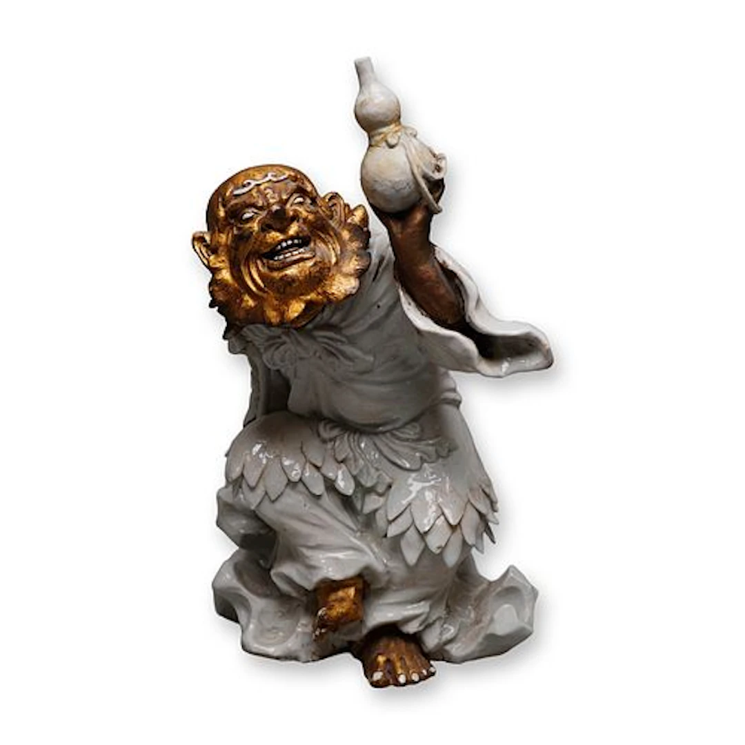 Chinese Porcelain Immortal Gama Sennin Figure Seated with Gilt Head