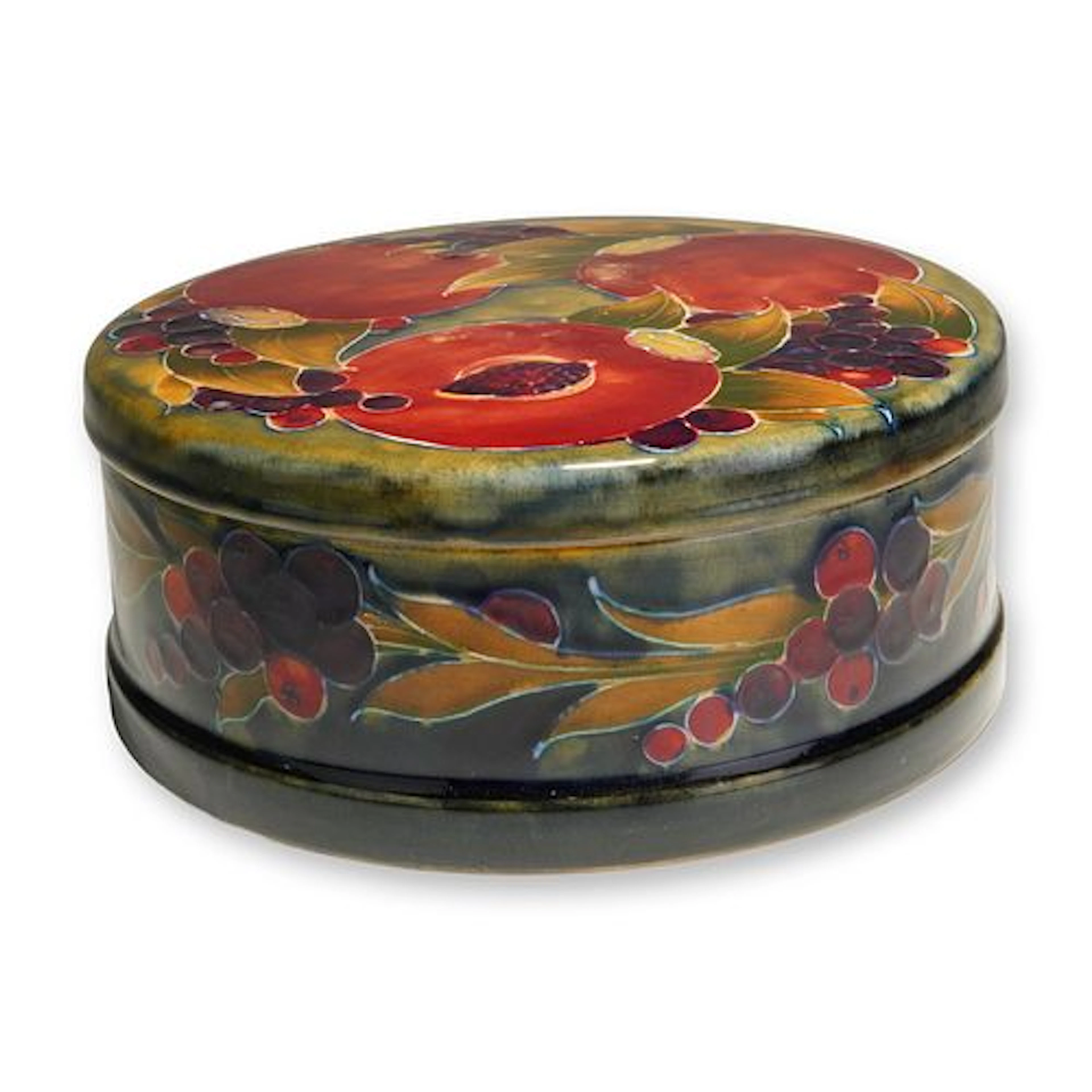 Moorcroft Pottery Circular Covered Box, Pomegranate