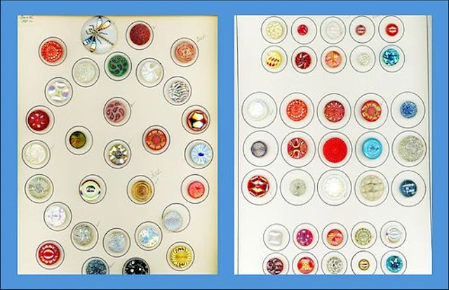 2 CARDS OF DIVISION THREE GLASS BUTTONS
