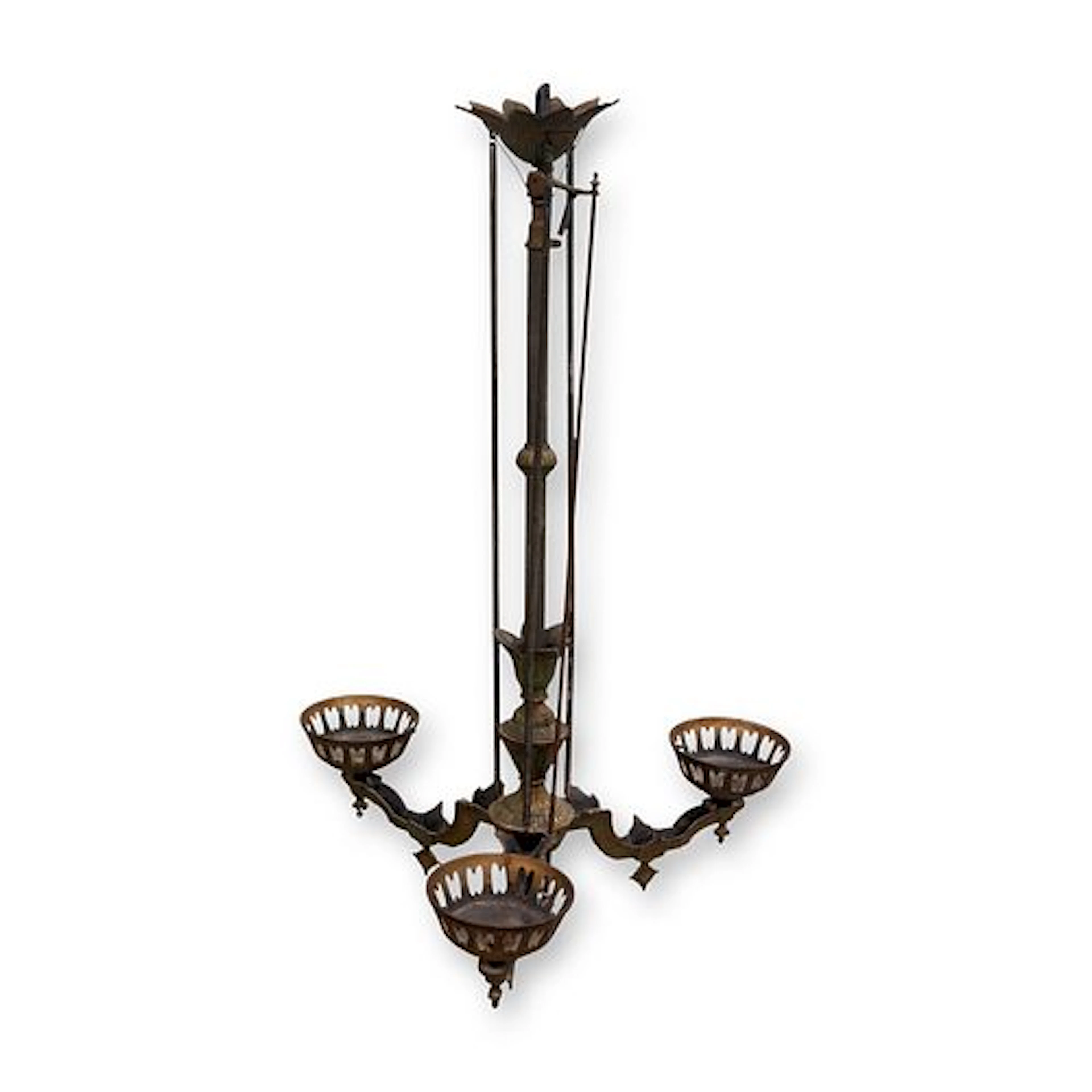Victorian Cast Iron Mechanical Extension Kerosene Chandelier