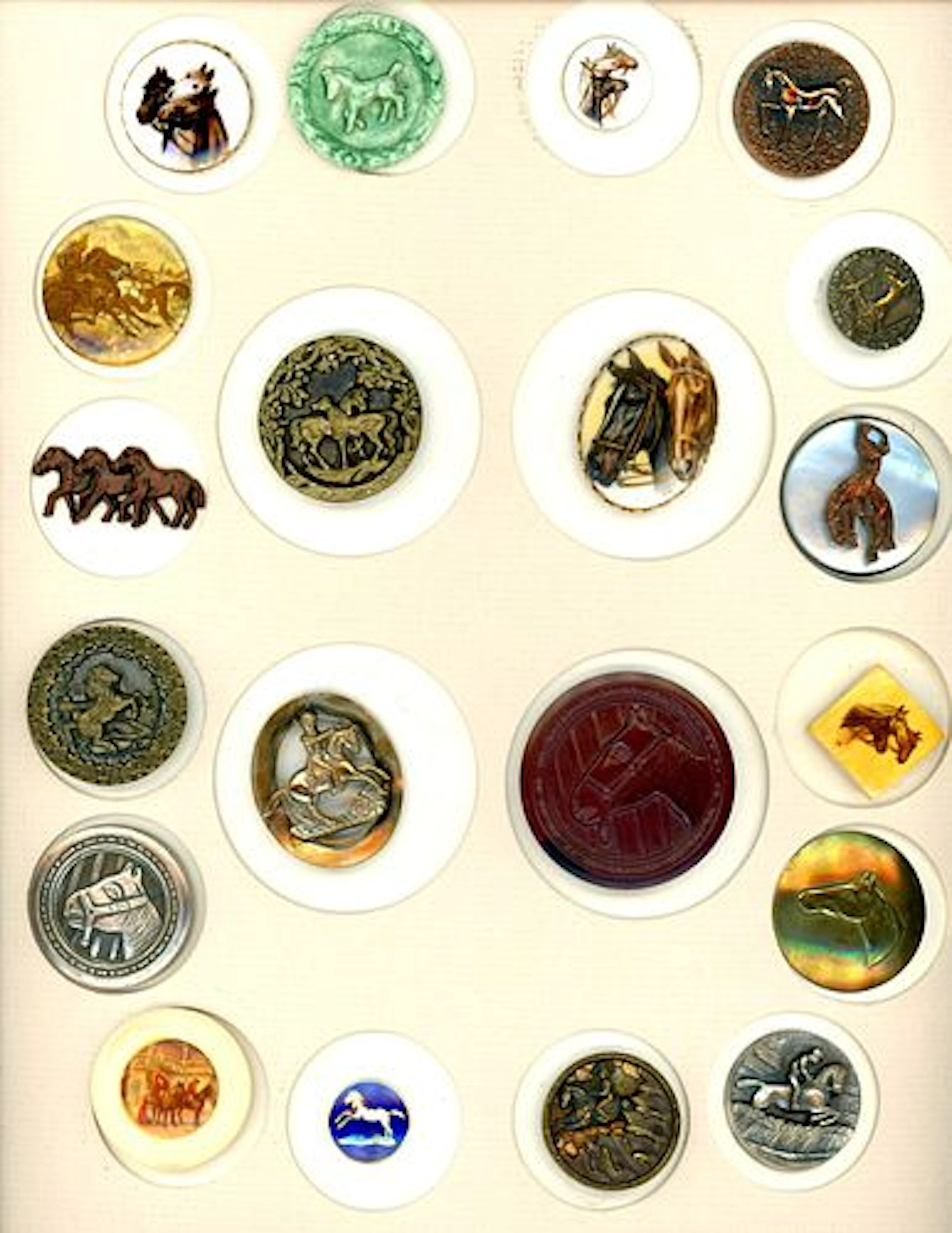 A CARD OF DIVISION ONE AND THREE HORSE BUTTONS