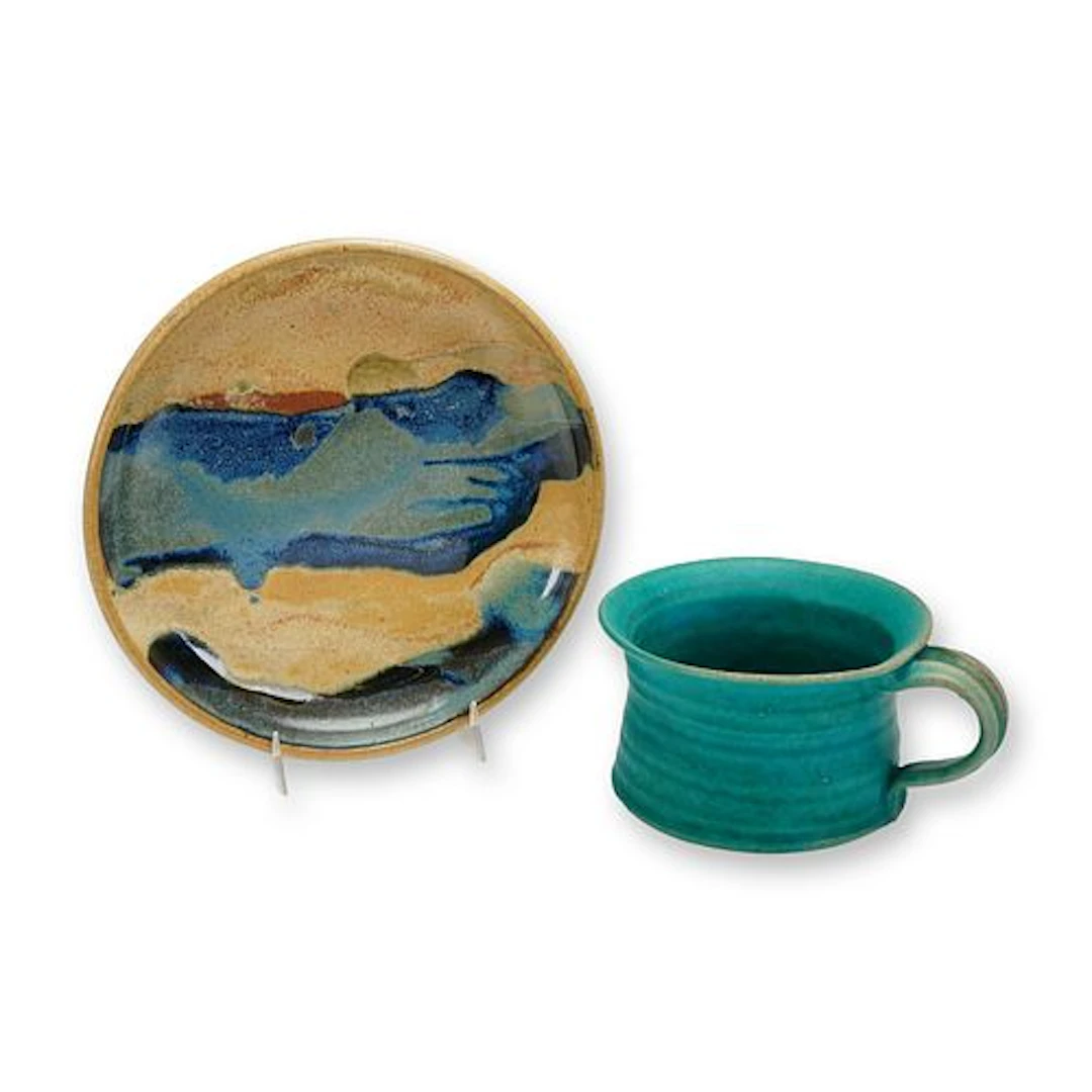 2pc Contemporary Studio Pottery Stoneware Cup and Plate