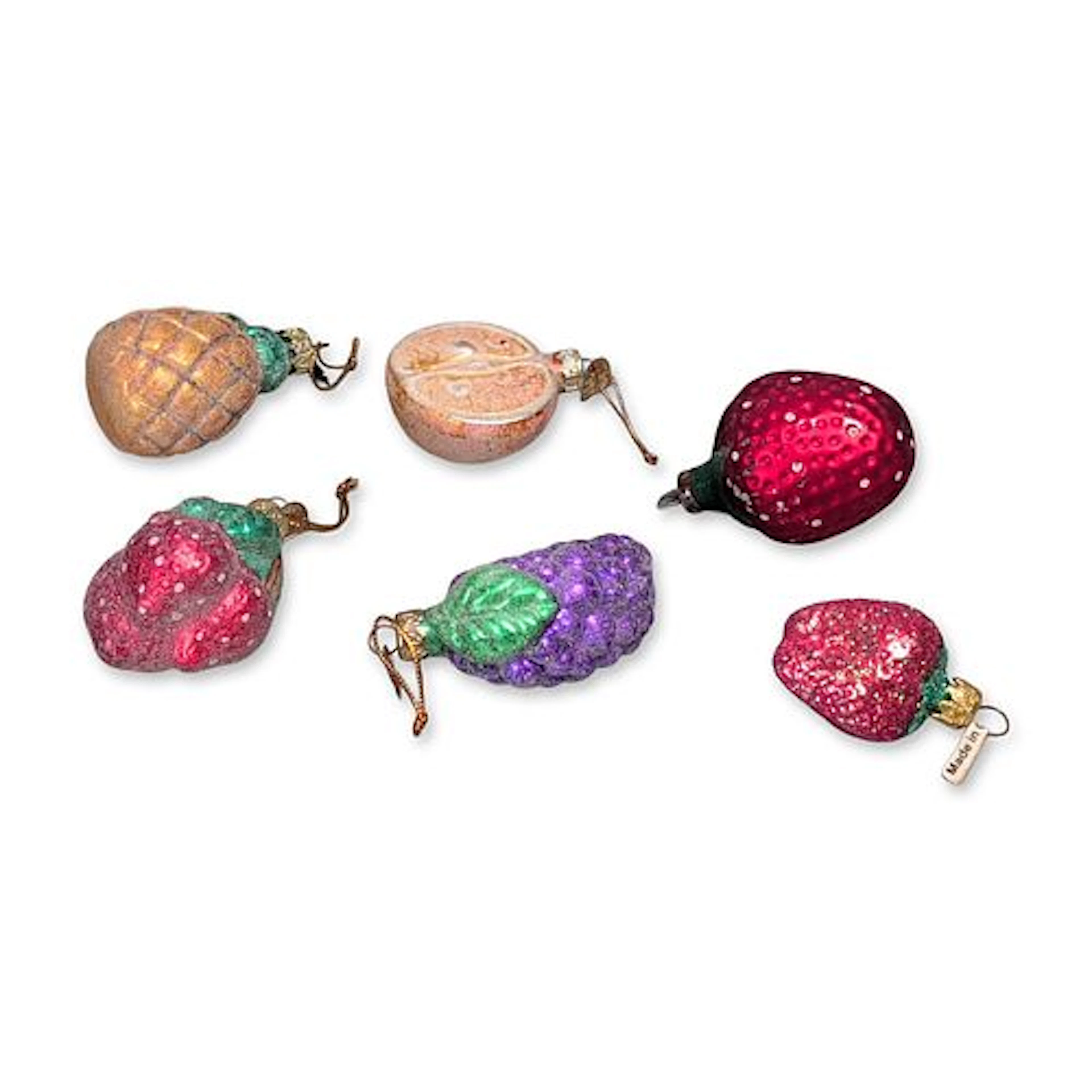 6pc Hand Blown Glass Fruit Christmas Ornaments