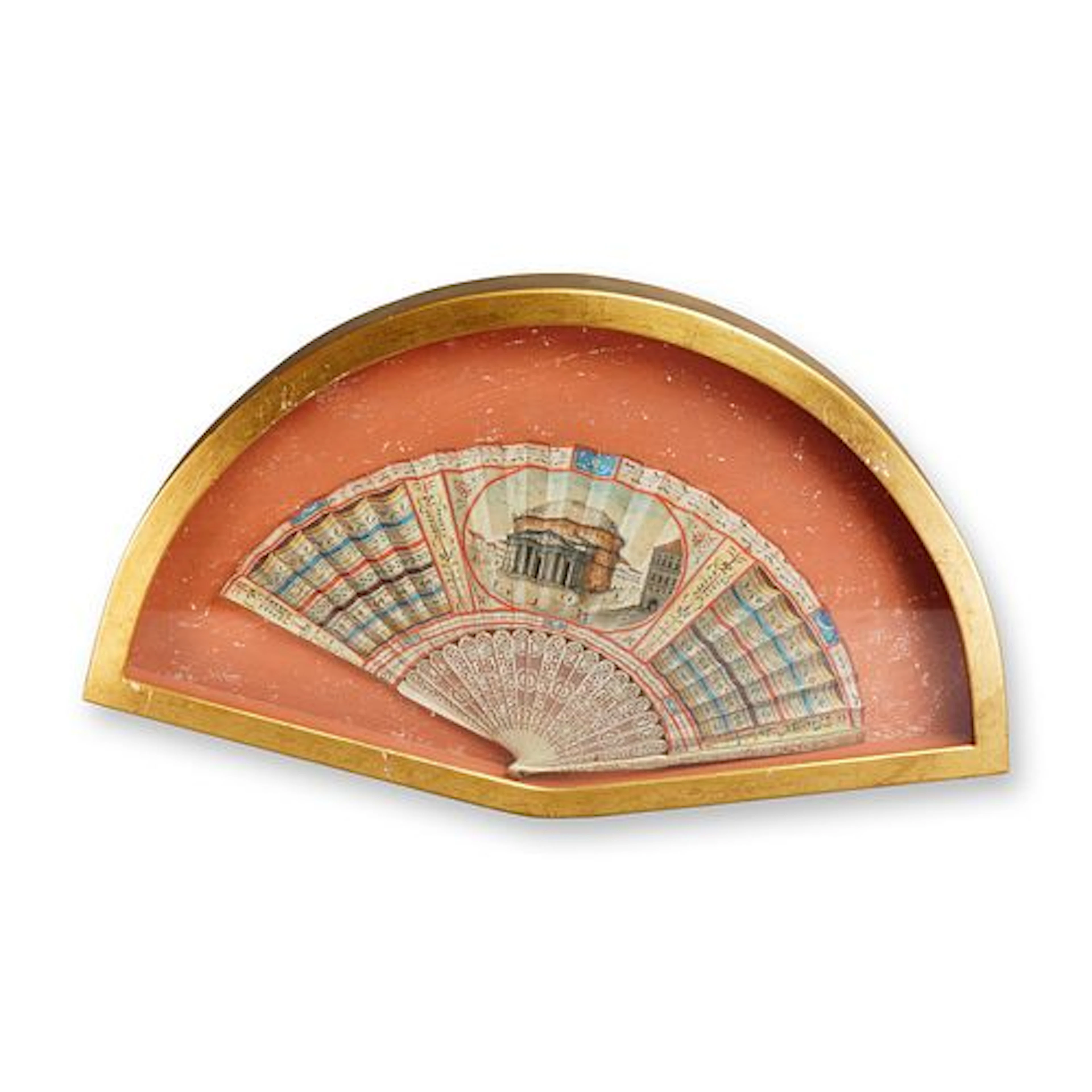 Antique Hand-painted Folding Hand Fan in Shadowbox