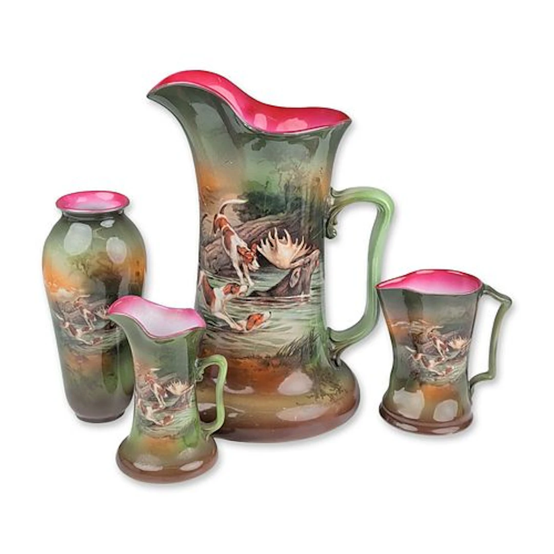 4pc Royal Bayreuth Porcelain Stag and Hounds Pattern Set