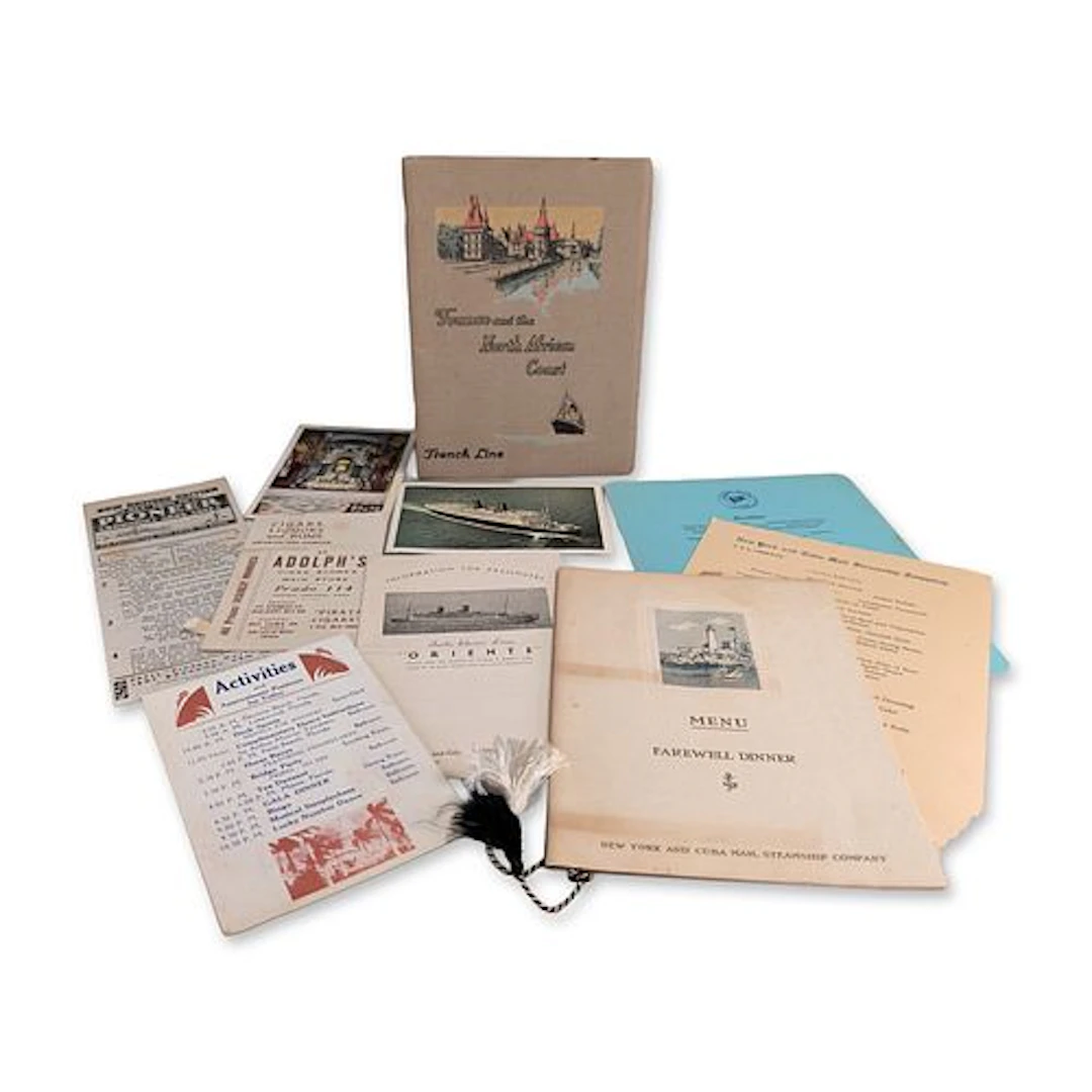 10pc Collection of 1930s Ward Line and French Line Ocean Liner Ephemera