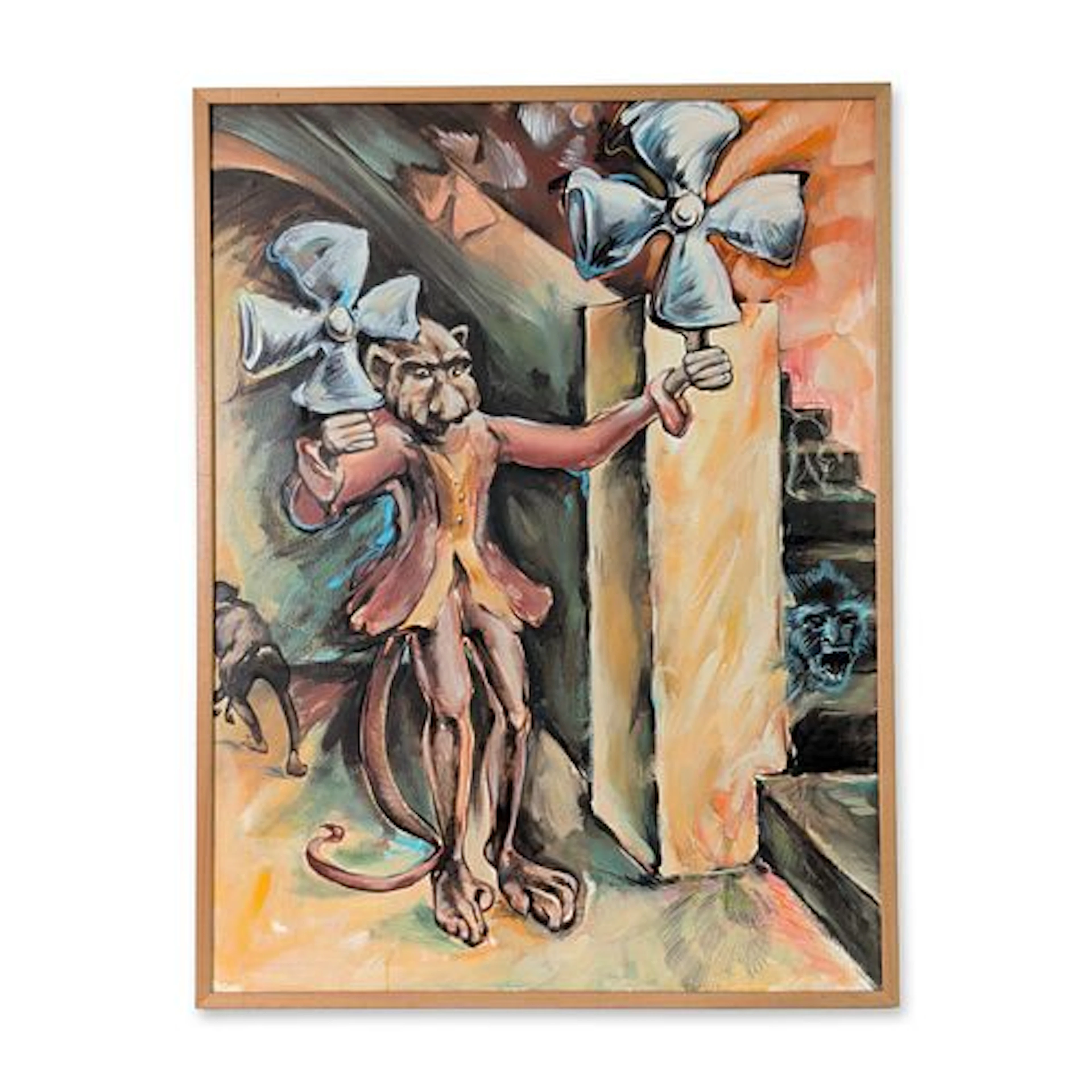Neo-Expressionist Surrealist Monkey Oil on Canvas Painting