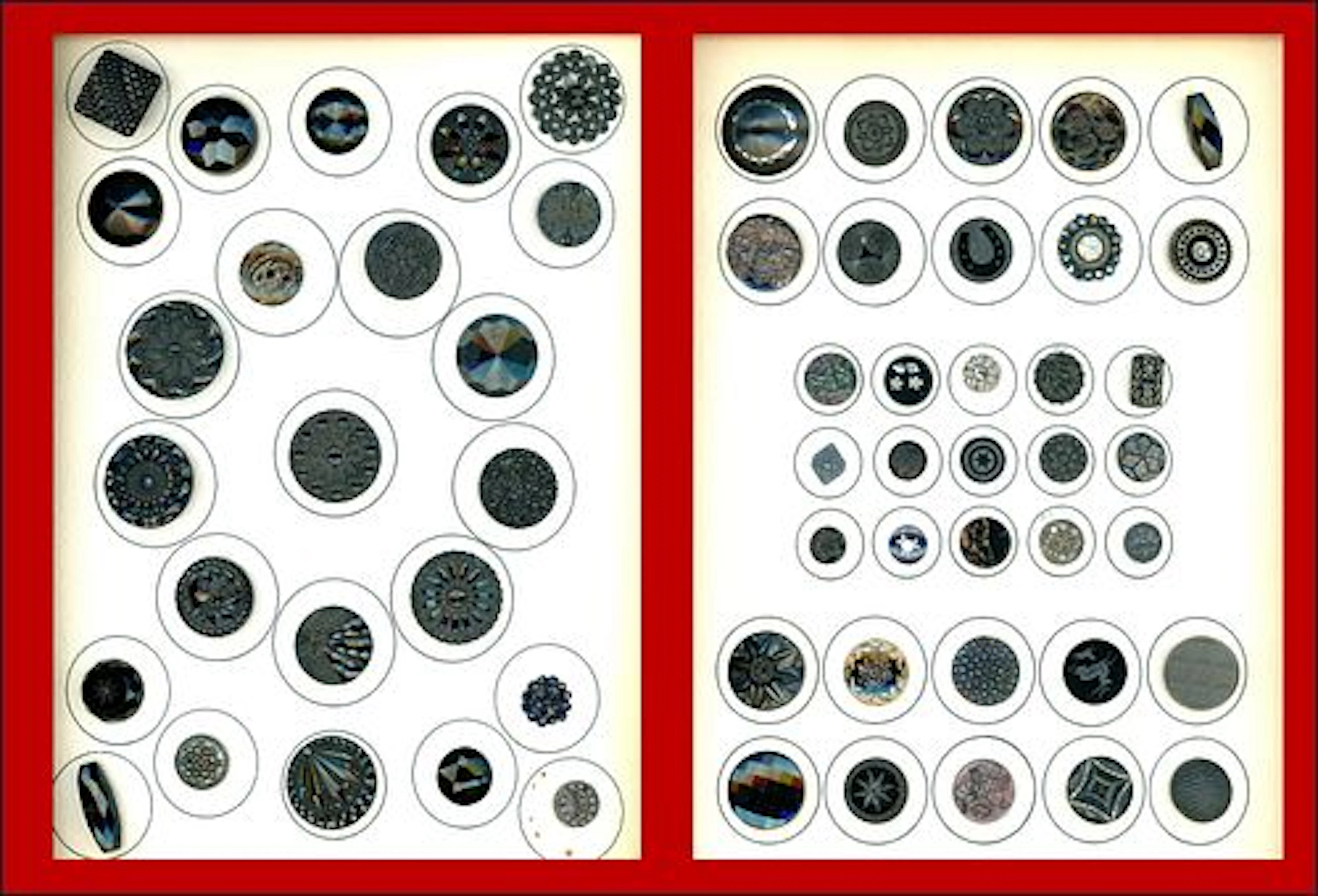 2 CARDS OF DIVISION ONE BLACK GLASS BUTTONS