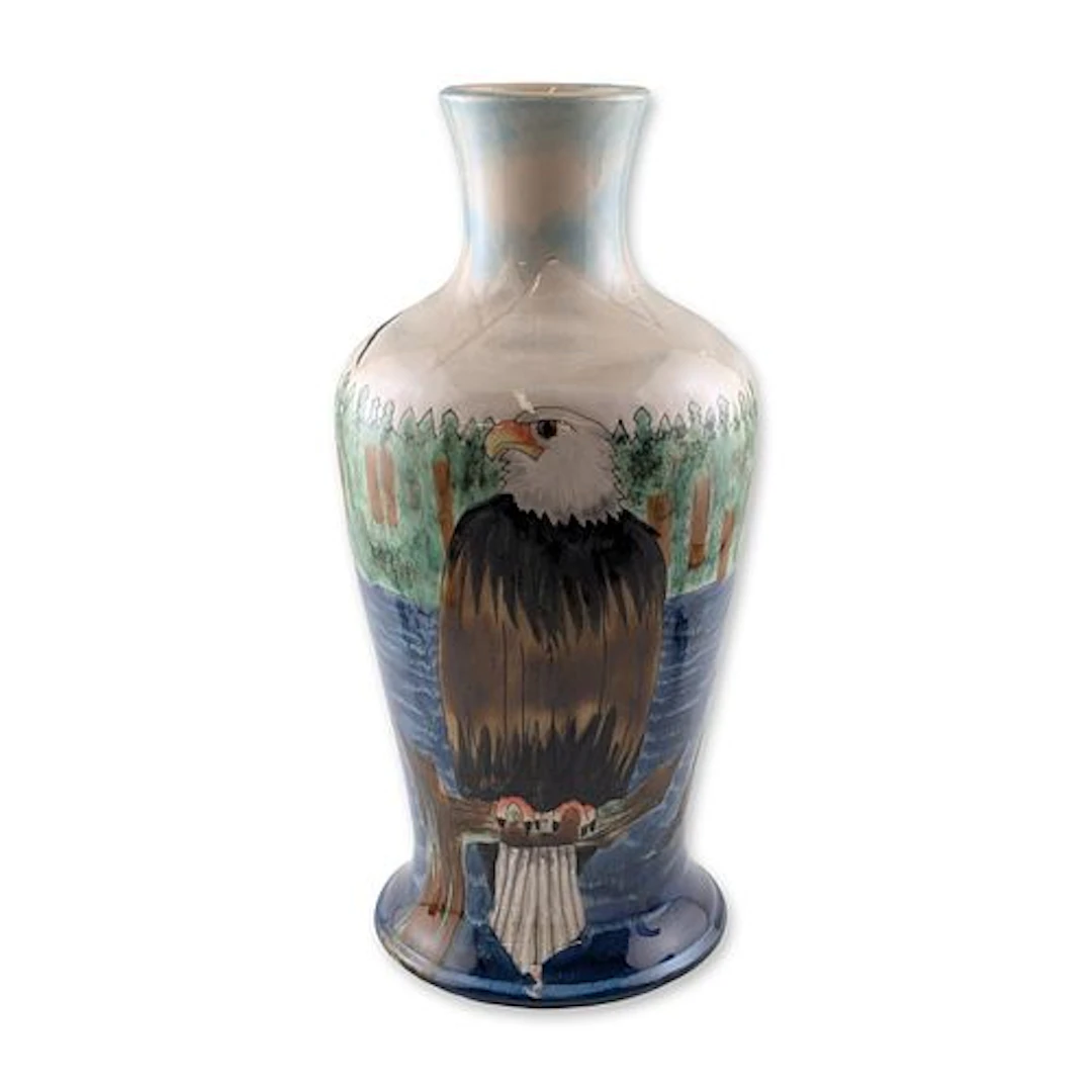 Cobridge Stoneware Bald Eagle Landscape Vase