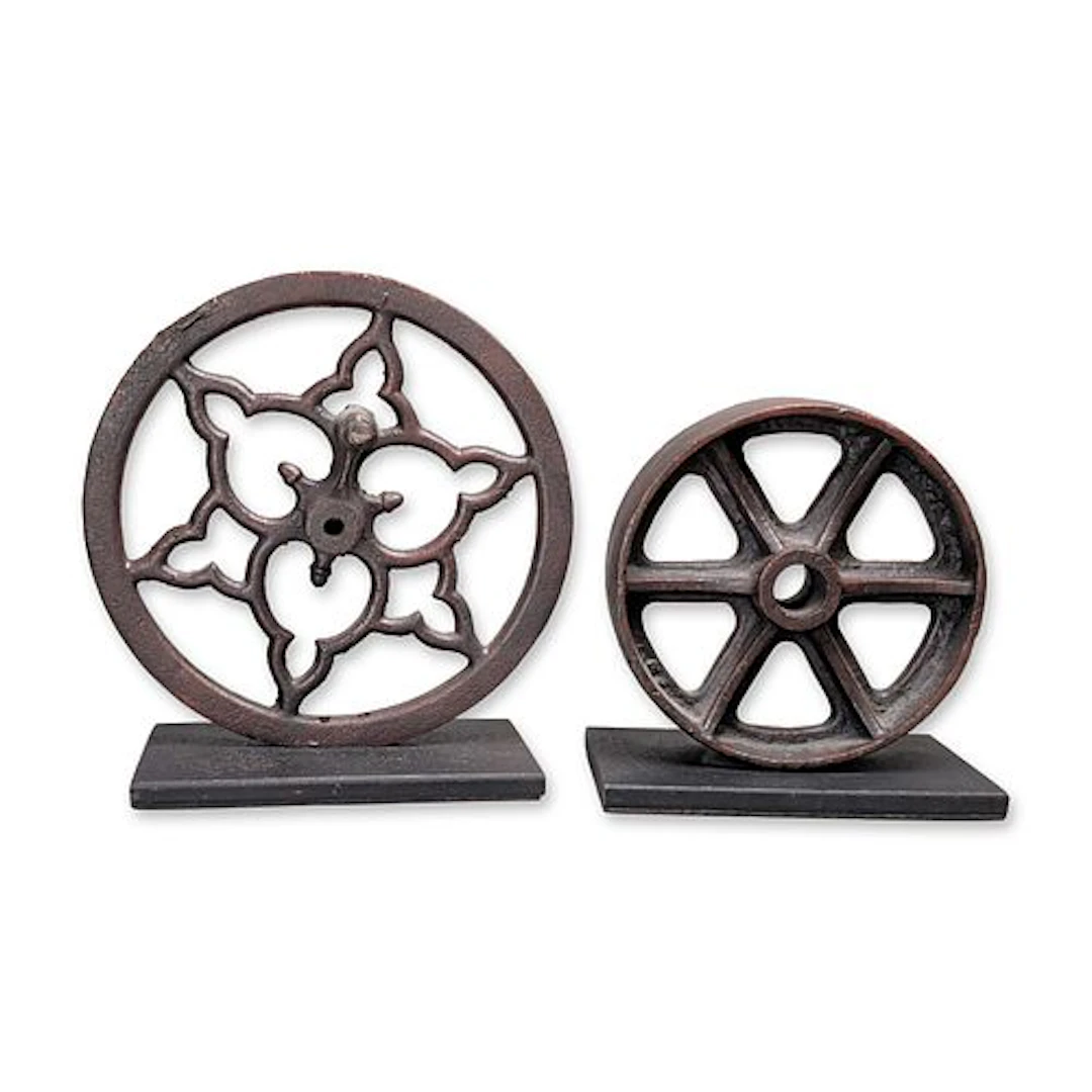 2pc Restoration Hardware Pair of Cast Iron Decorative Industrial Gears