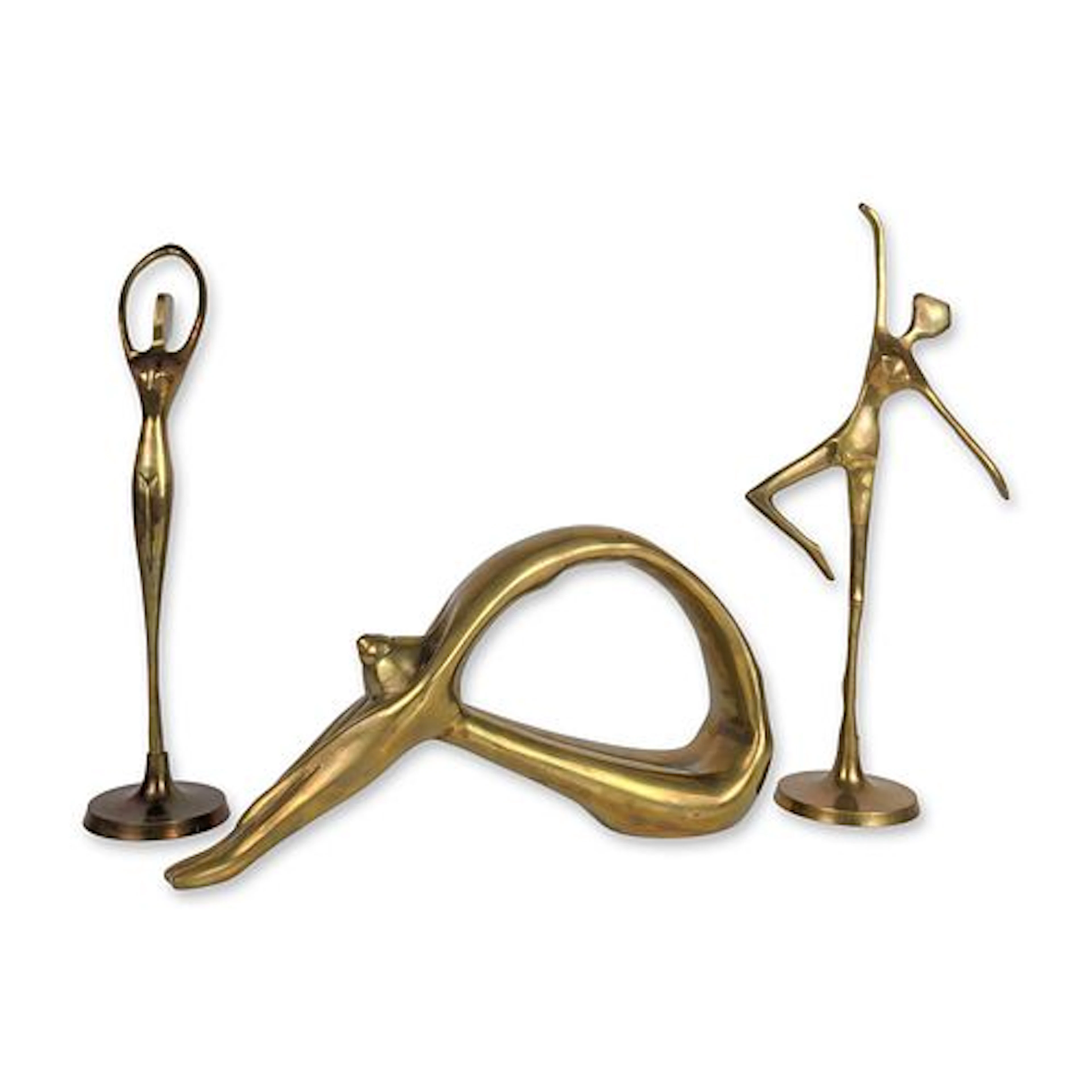 3pc Dolbi Cashier Brass Abstract Loop Sculpture and Mid-Century Modern