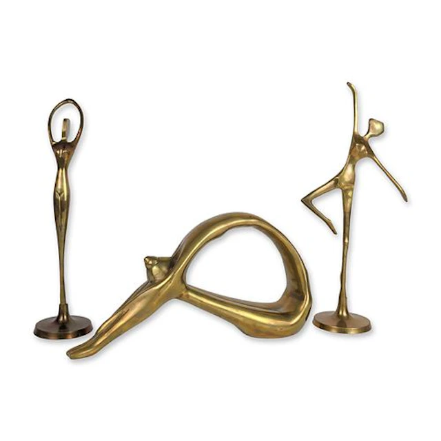 3pc Dolbi Cashier Brass Abstract Loop Sculpture and Mid-Century Modern