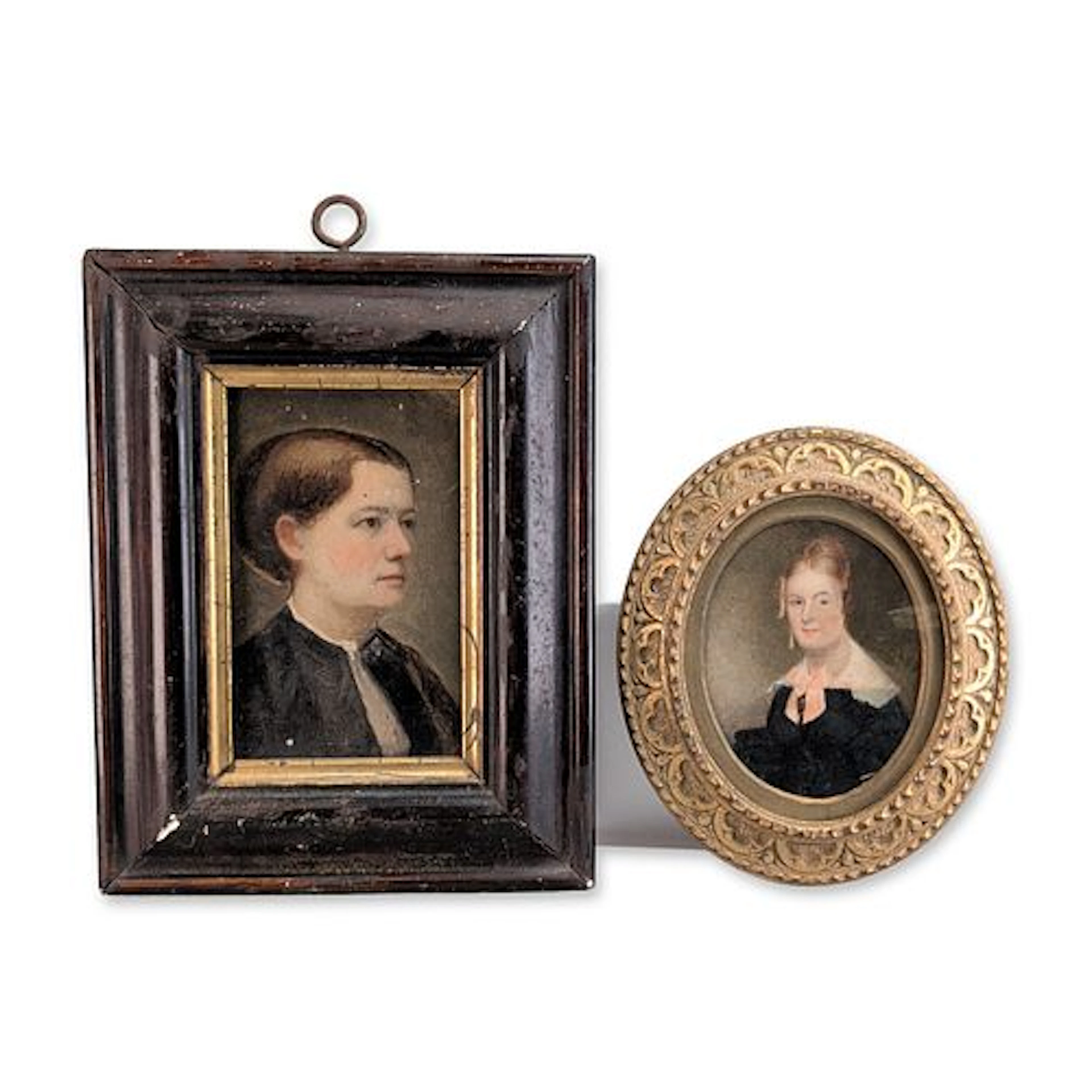 2pc European School 19th Century Gouache on Board Portrait Miniatures