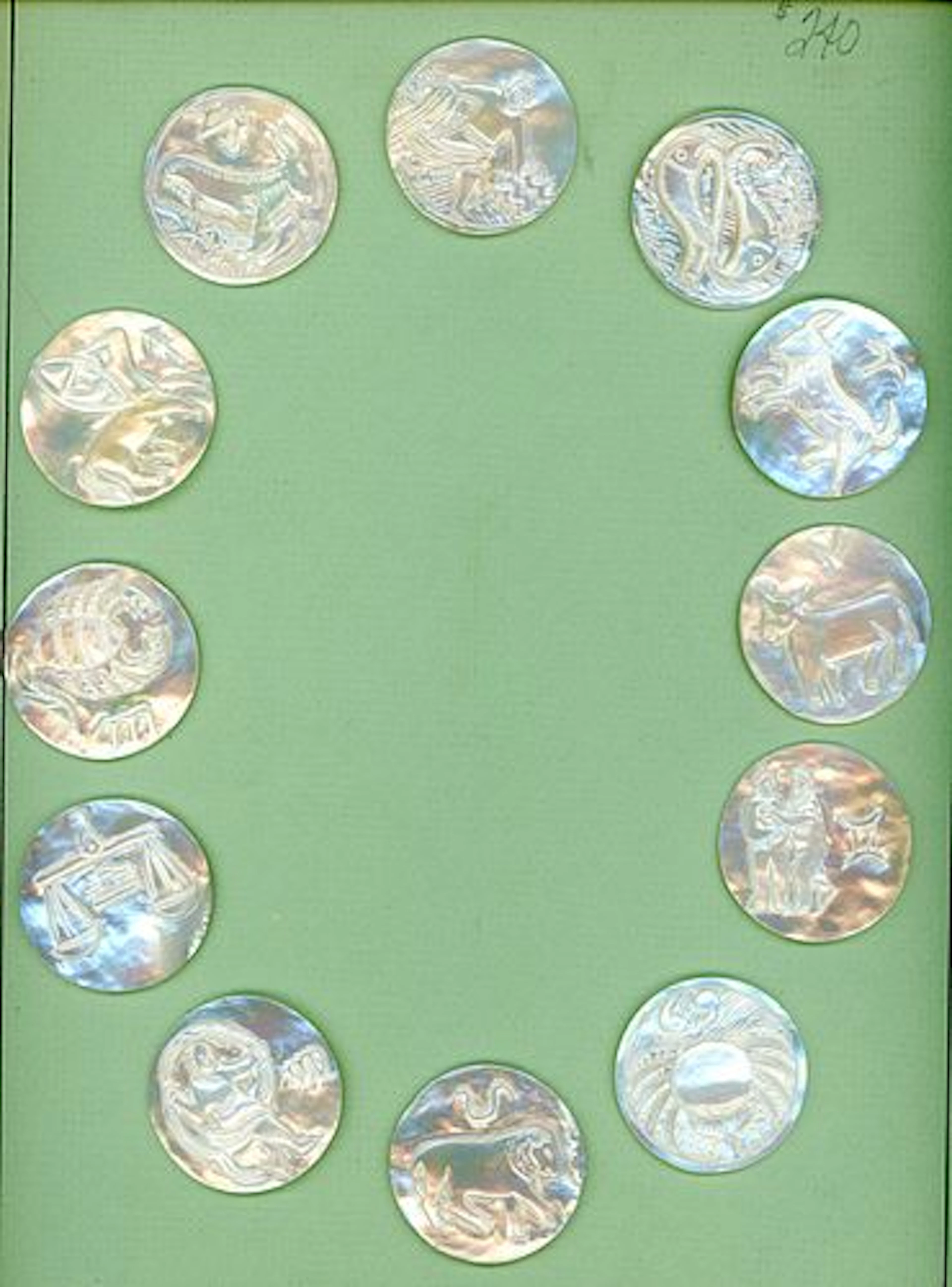 A SET OF DIVISION THREE BETHLEHEM PEARL BUTTONS