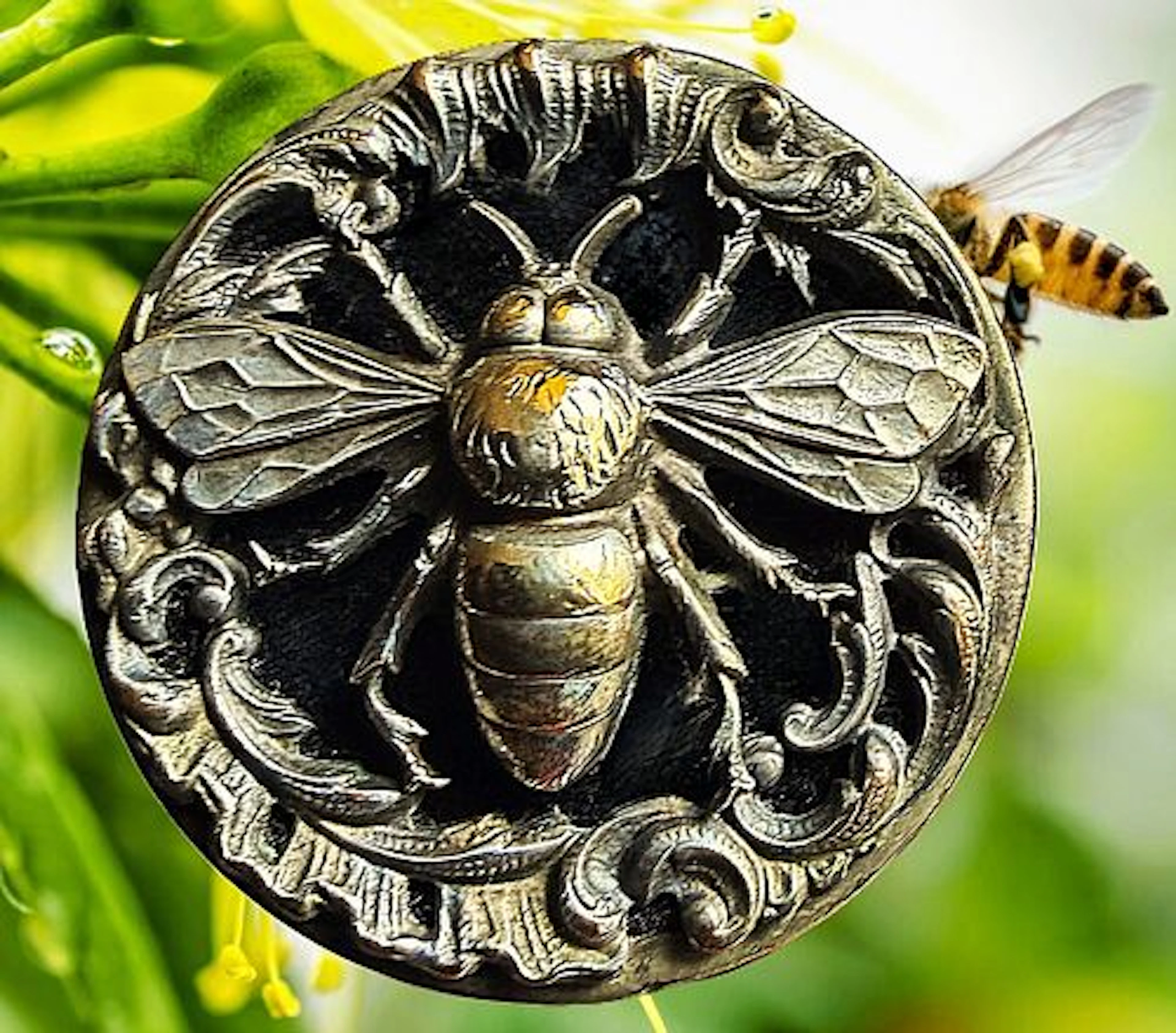 A WONDERFUL DIVISION ONE BRASS BEE BUTTON
