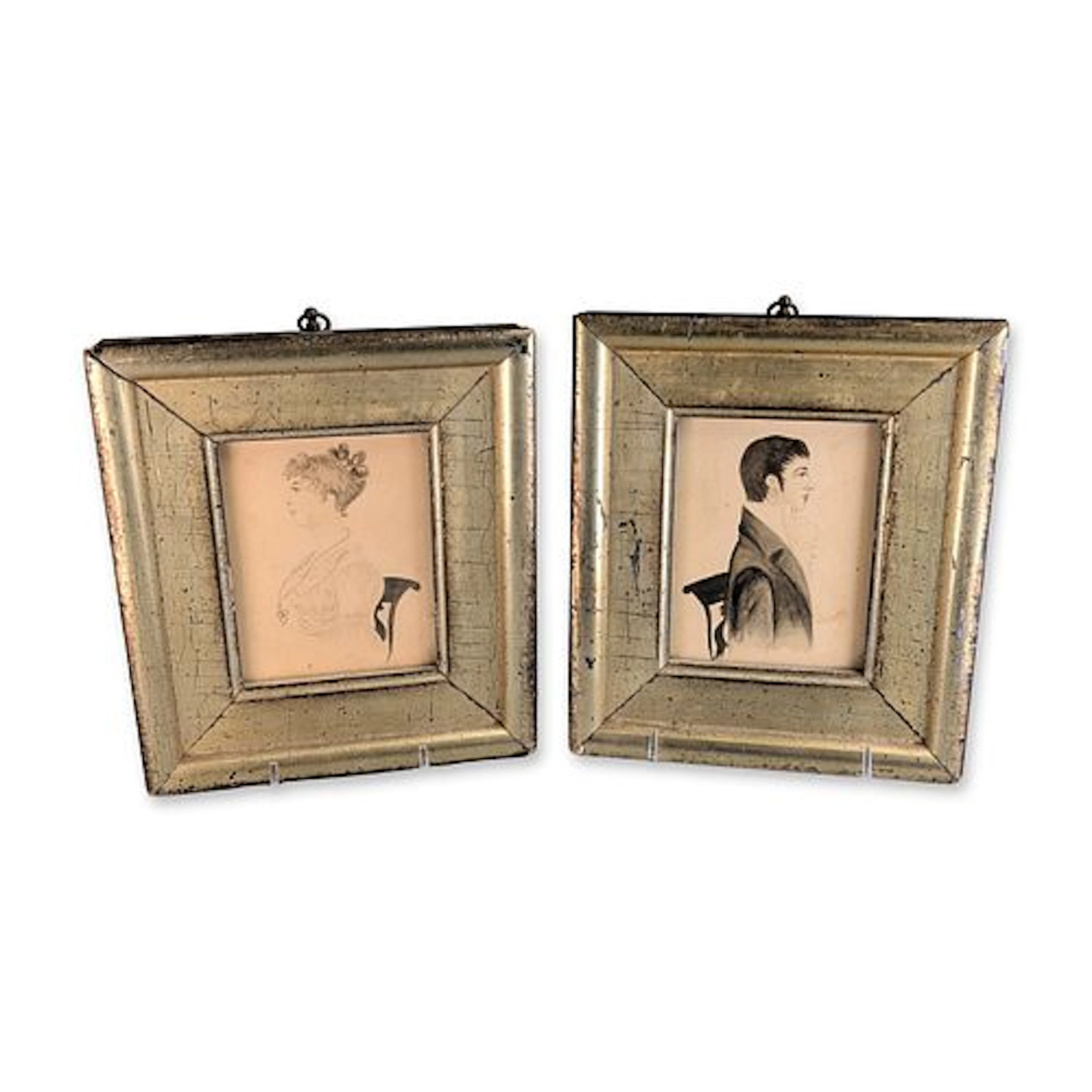 2pc Patty Hodgkins Regency Style Watercolors on Paper Portrait of