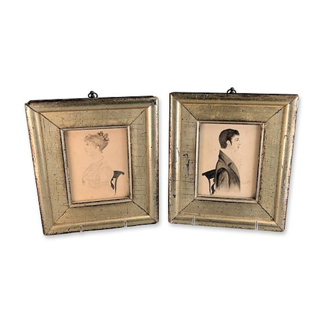2pc Patty Hodgkins Regency Style Watercolors on Paper Portrait of