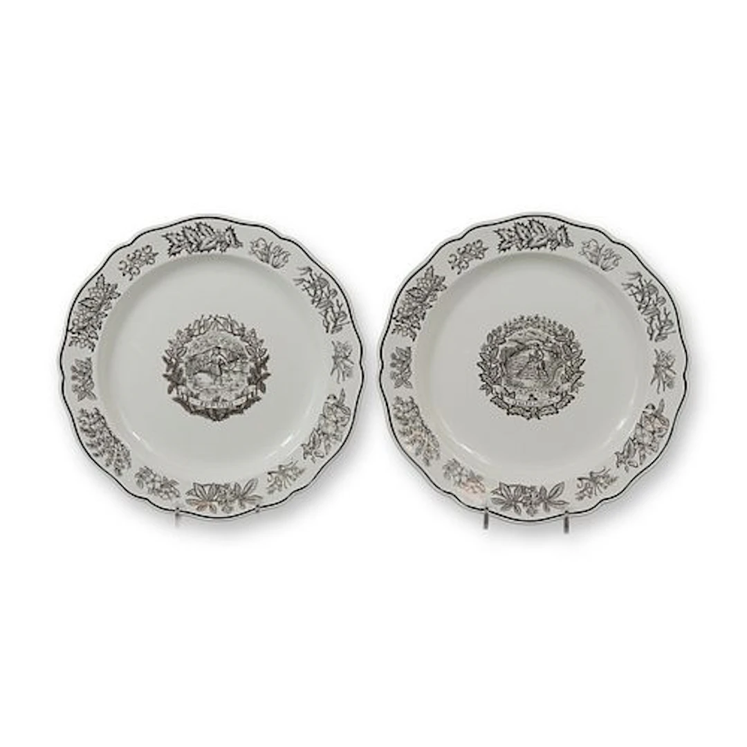 A Pair of Wedgwood Etruria Monochrome Transfer-Printed Seasonal Plates