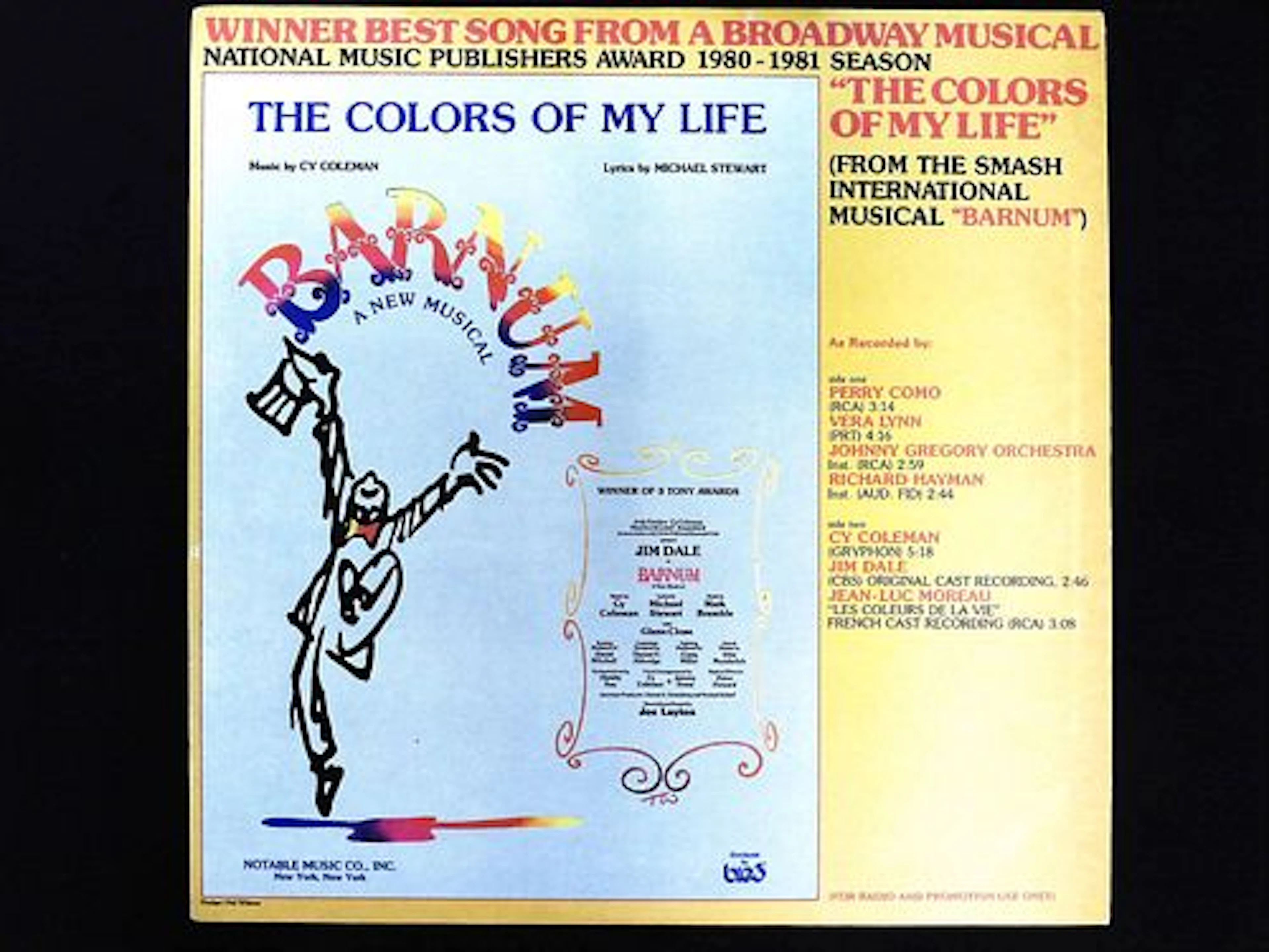 Cy Coleman Michael Stewart Barnum Promotional Record