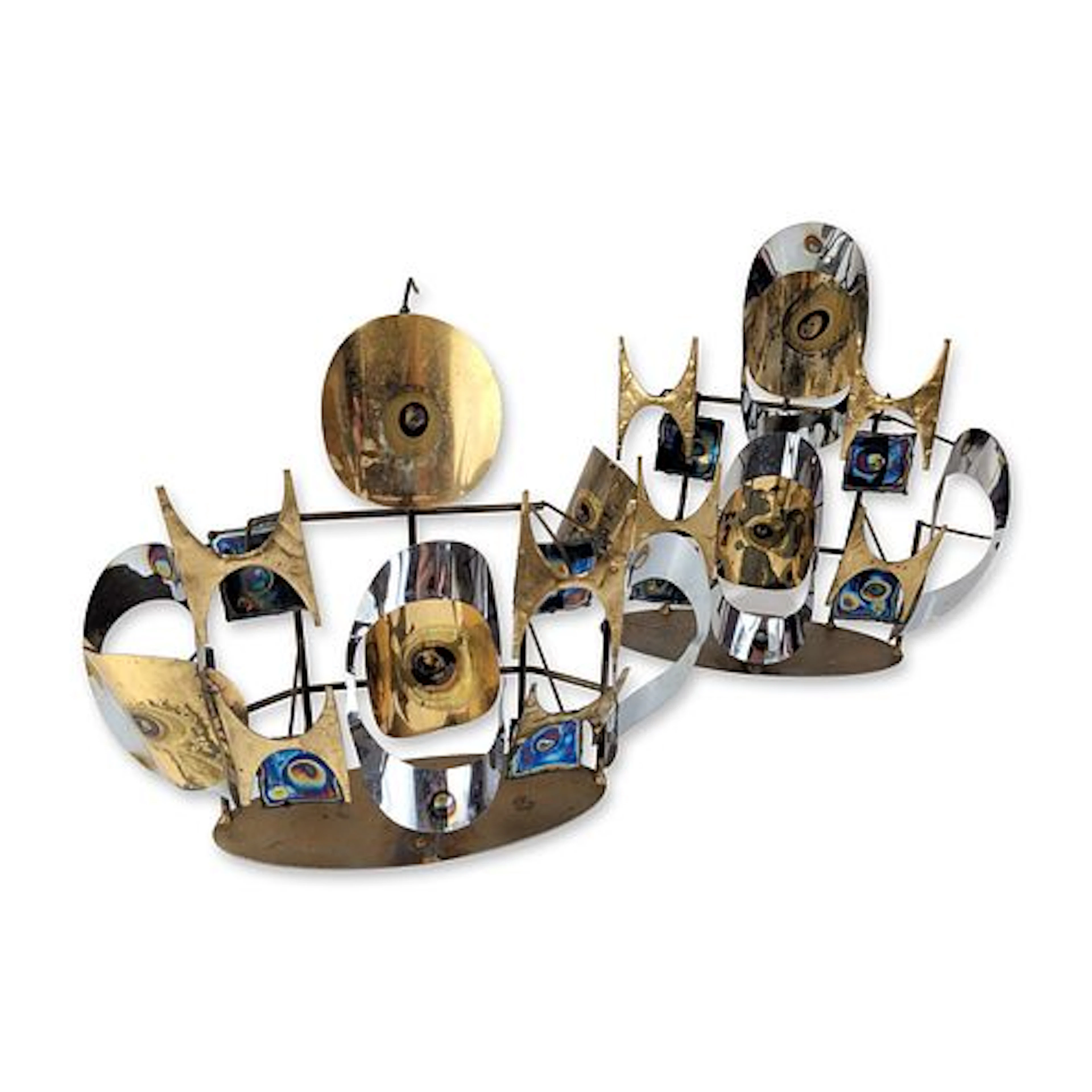 Pair of Modern Brutalist Mixed Metal Sculptural Candleholders