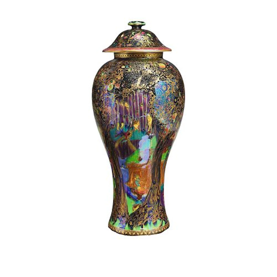 Wedgwood Fairyland Lustre Lidded Vase, Jewelled Tree with Cat and
