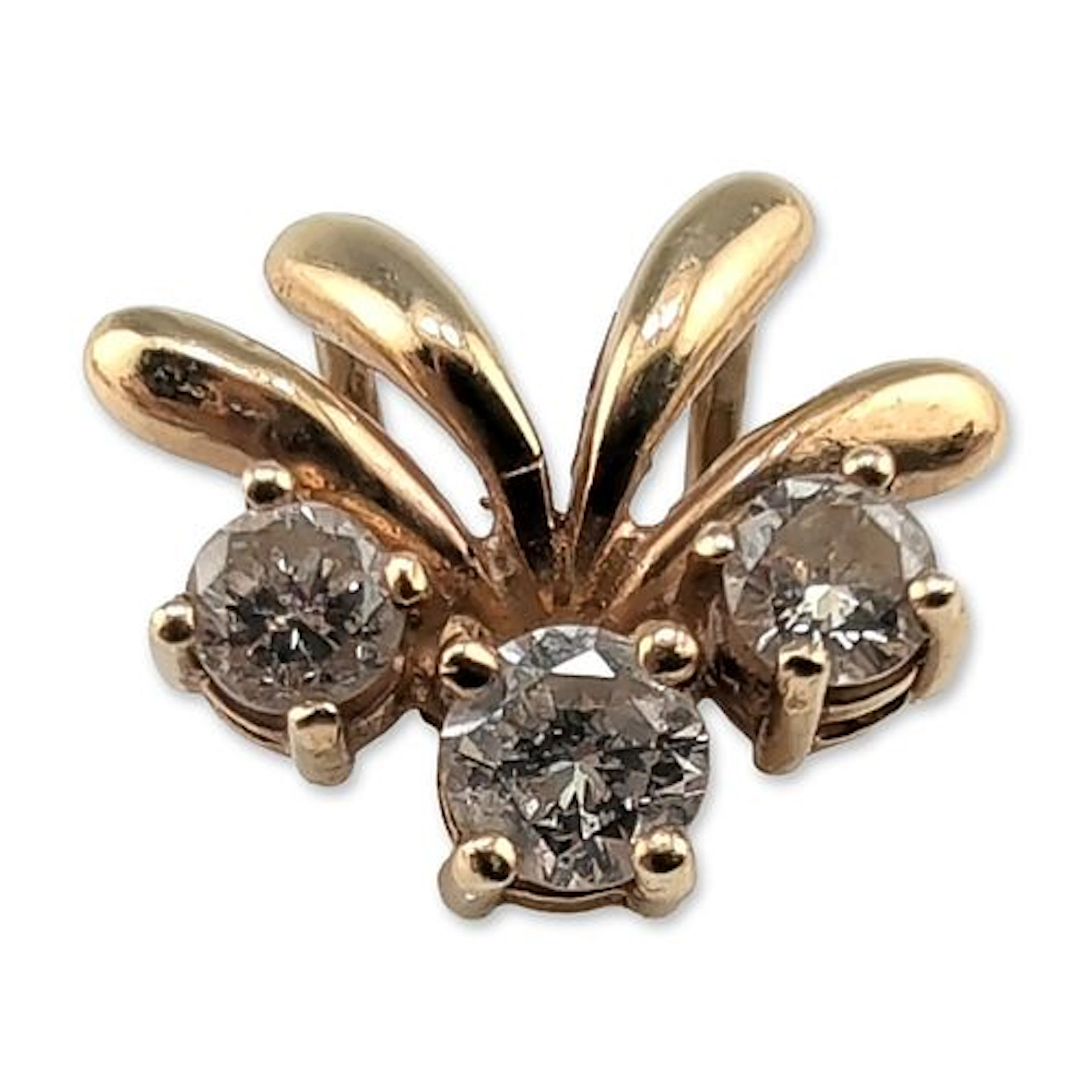 14K Yellow Gold Three Stone Diamond Pendant