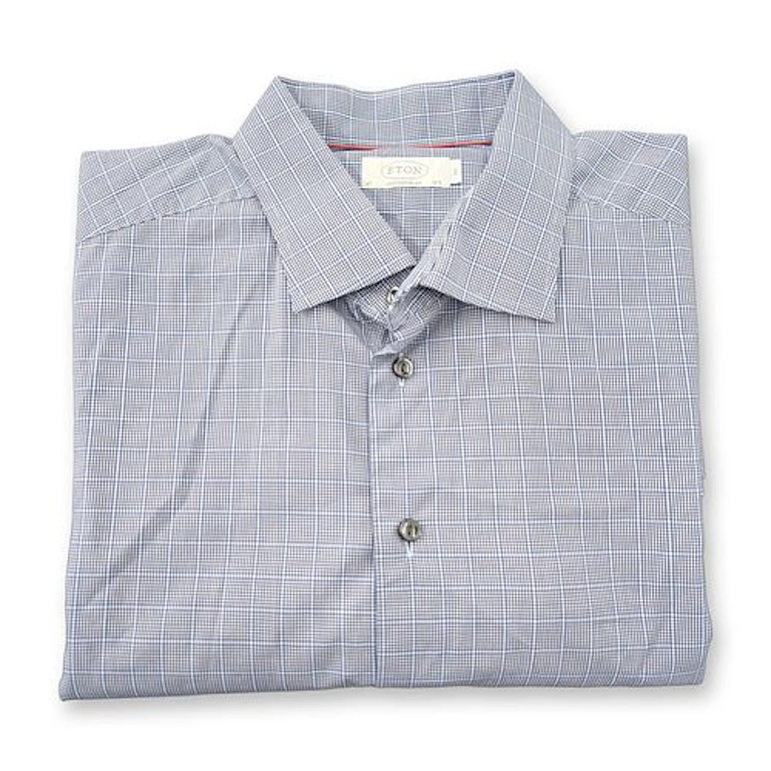 Eton Micro-Check Contemporary Fit Cotton Dress Shirt
