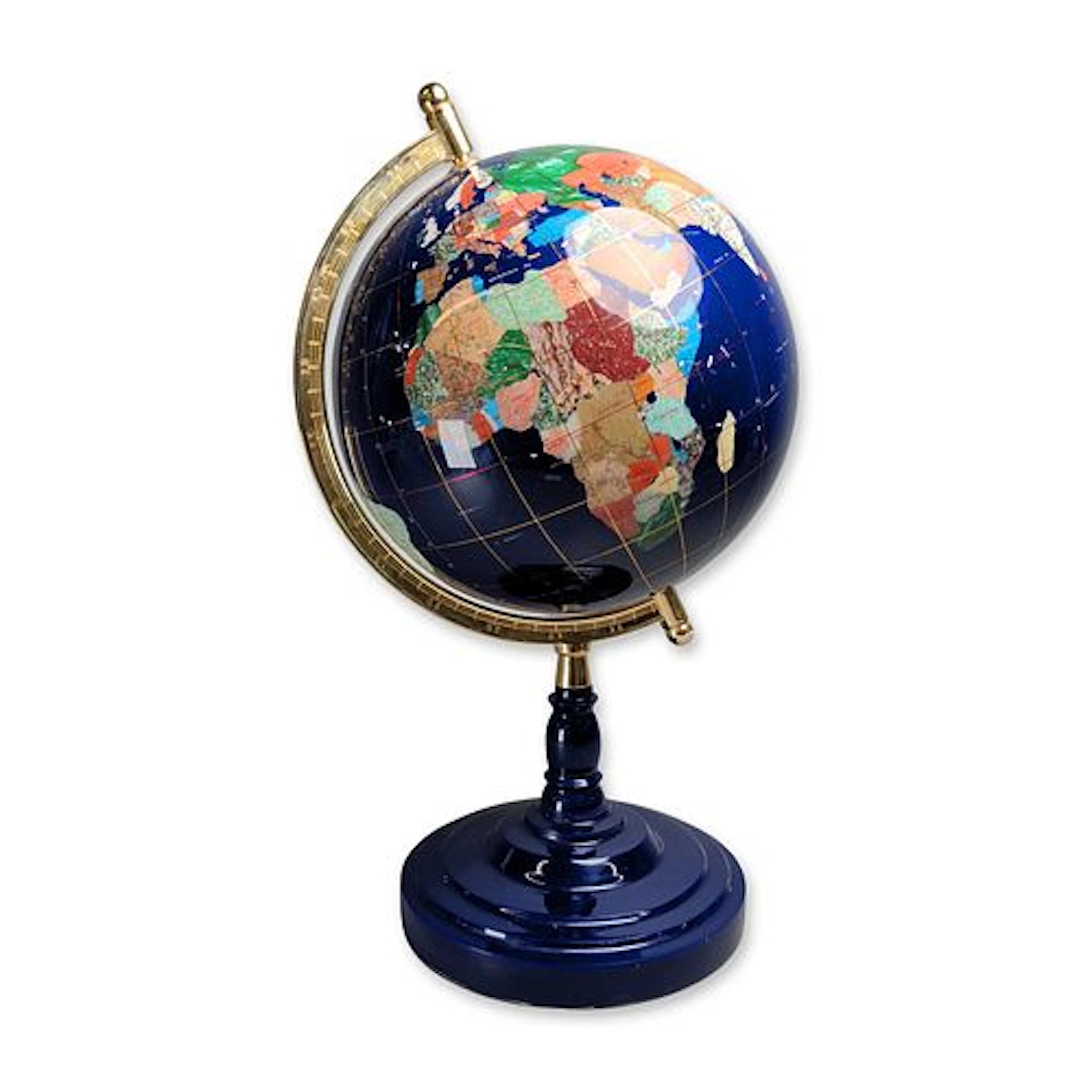 Contemporary Lapis Lazuli and Gemstone Mosaic Desk Globe