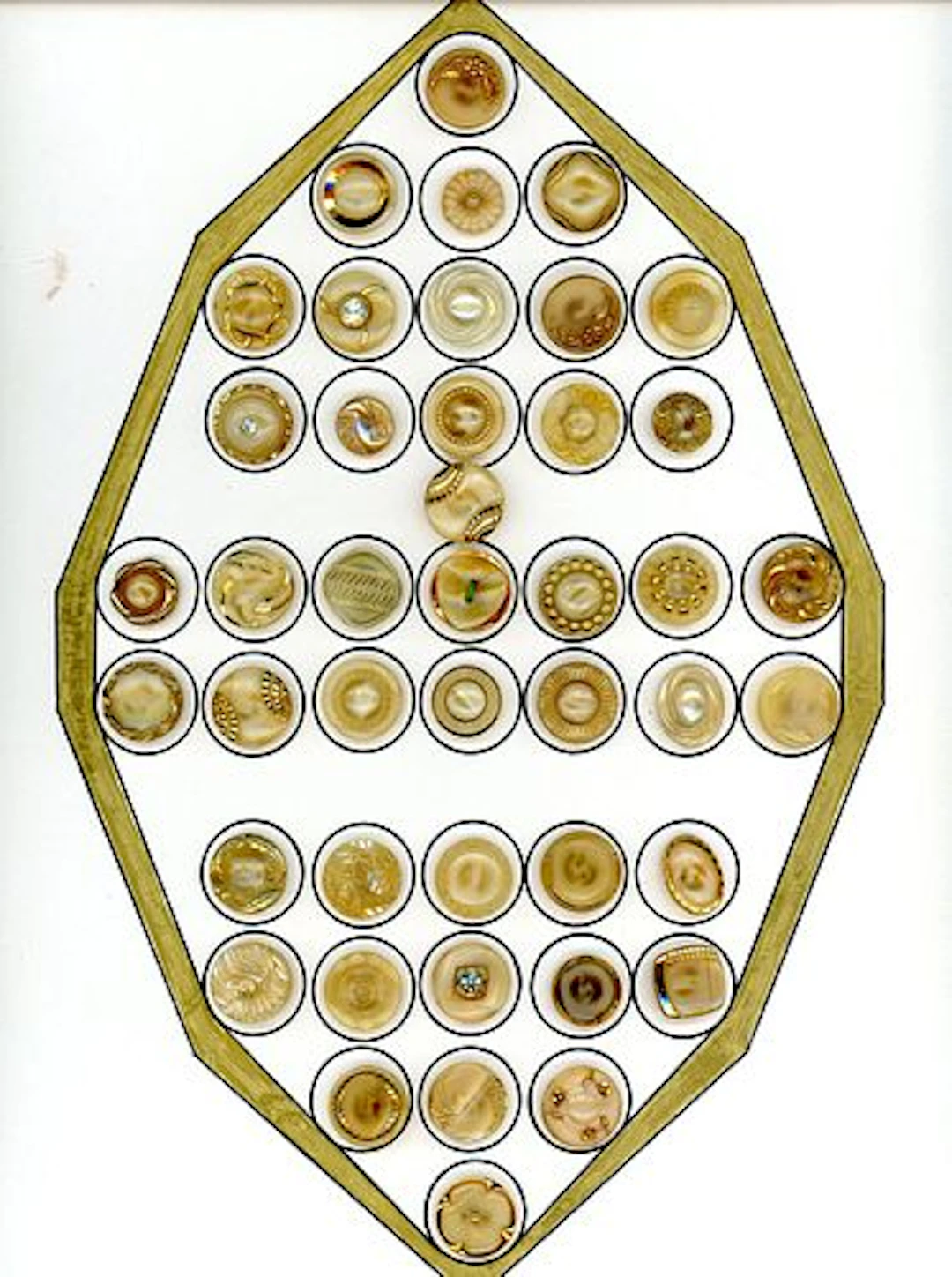 A CARD OF DIVISION THREE MOONGLOW GLASS BUTTONS