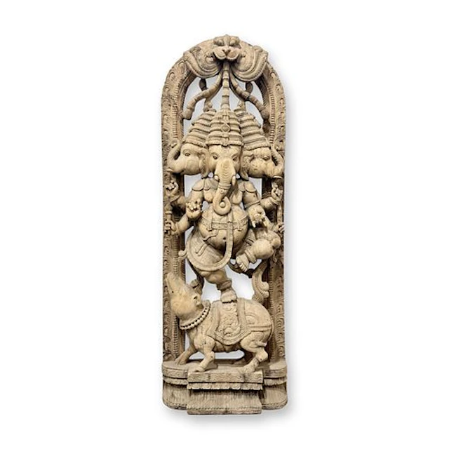 Large Indian Carved Wood Sculpture of Ganesha
