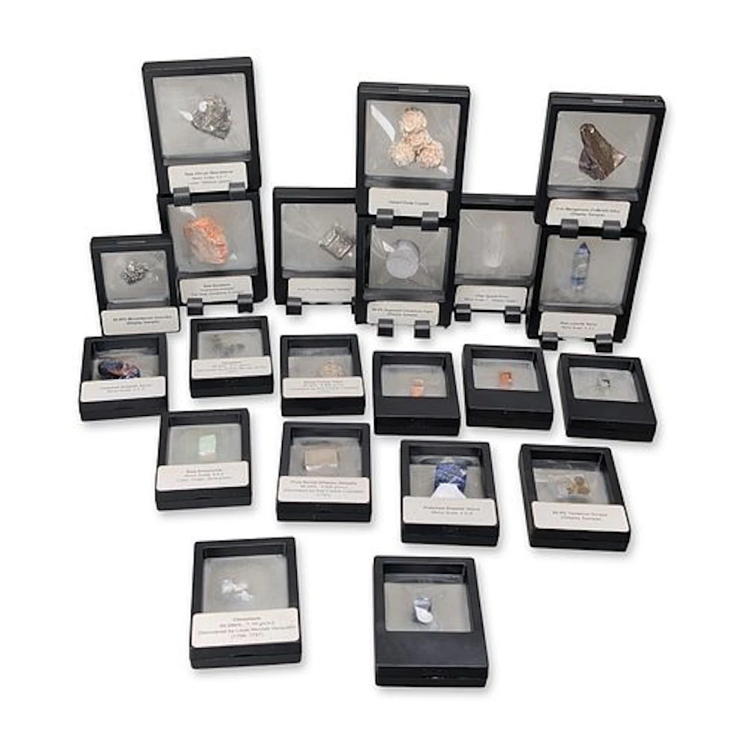 21pc Mineral and Elemental Specimens in Floating Frames