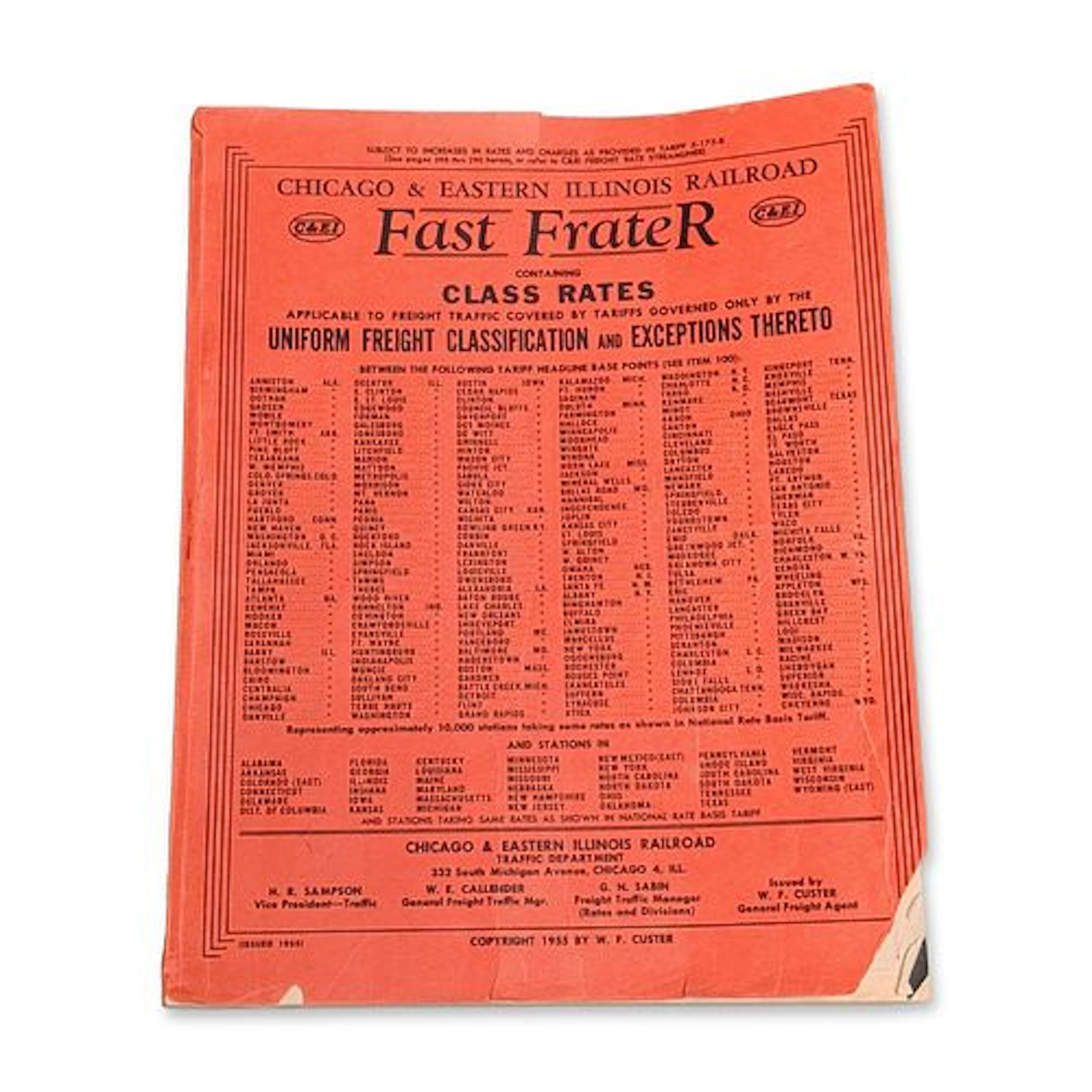 Chicago and Eastern Illinois Railroad Fast Frater Class Rates Booklet