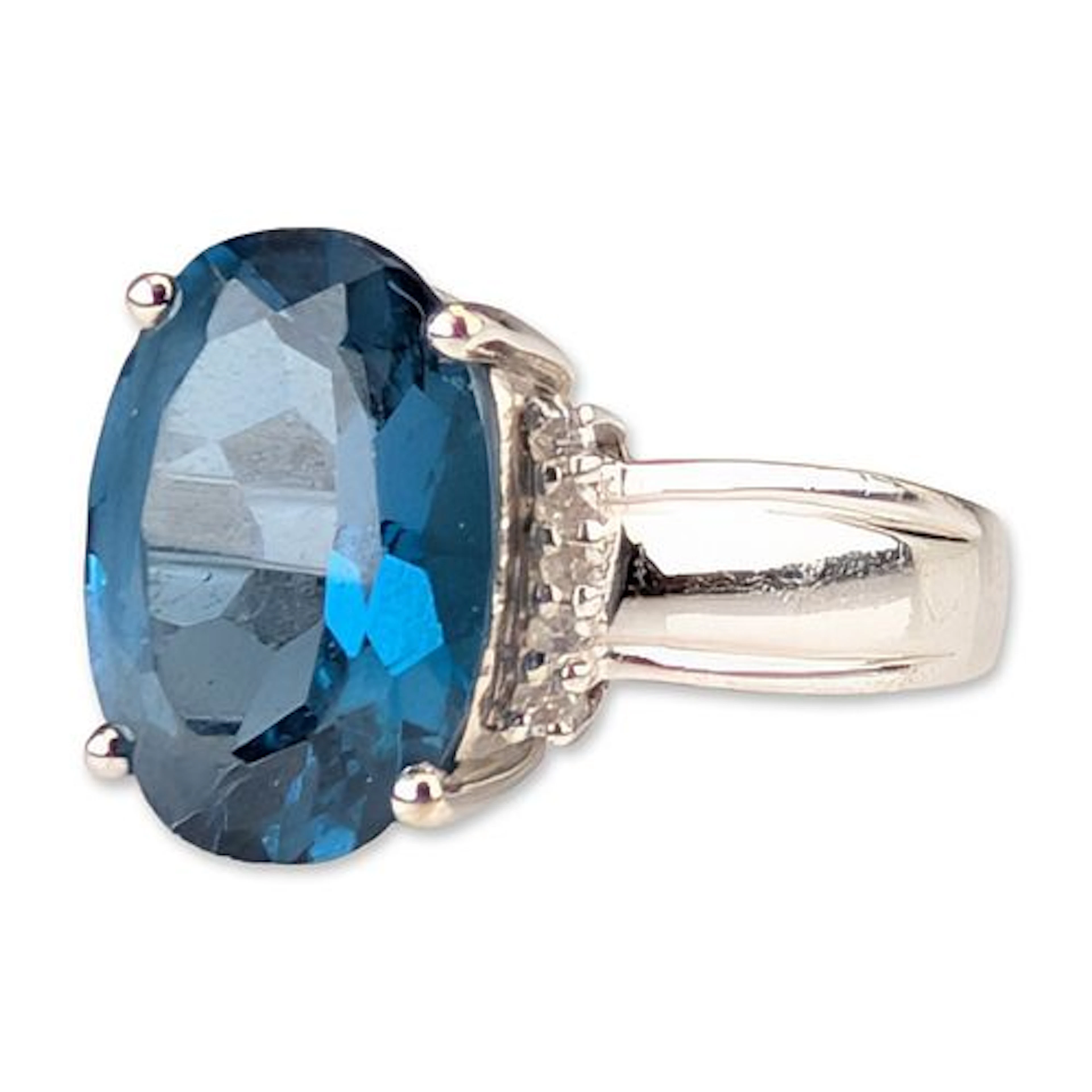 14K White Gold London Blue Topaz Diamond Ring
