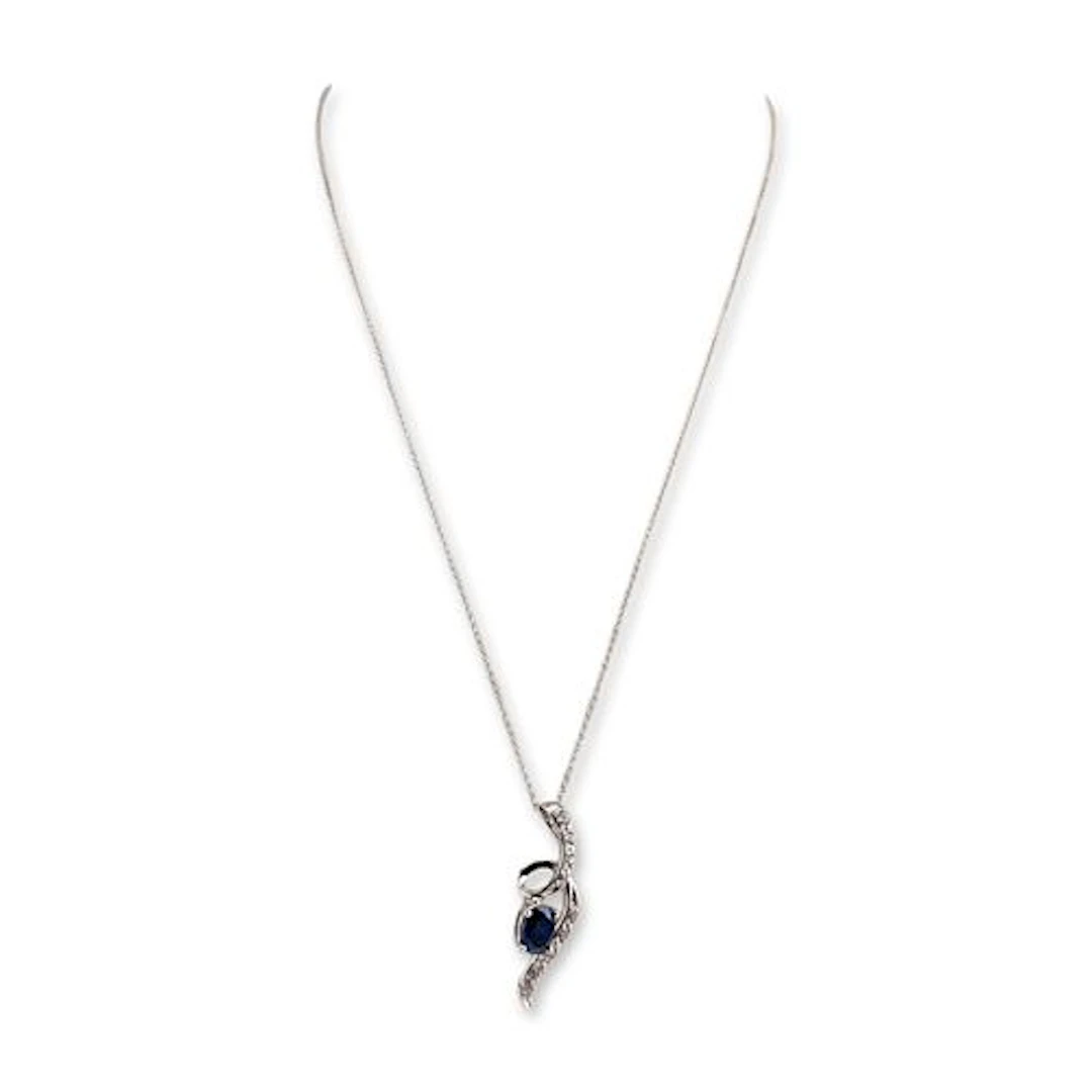 Italian Sterling Silver Blue and White Sapphire Pendant Necklace