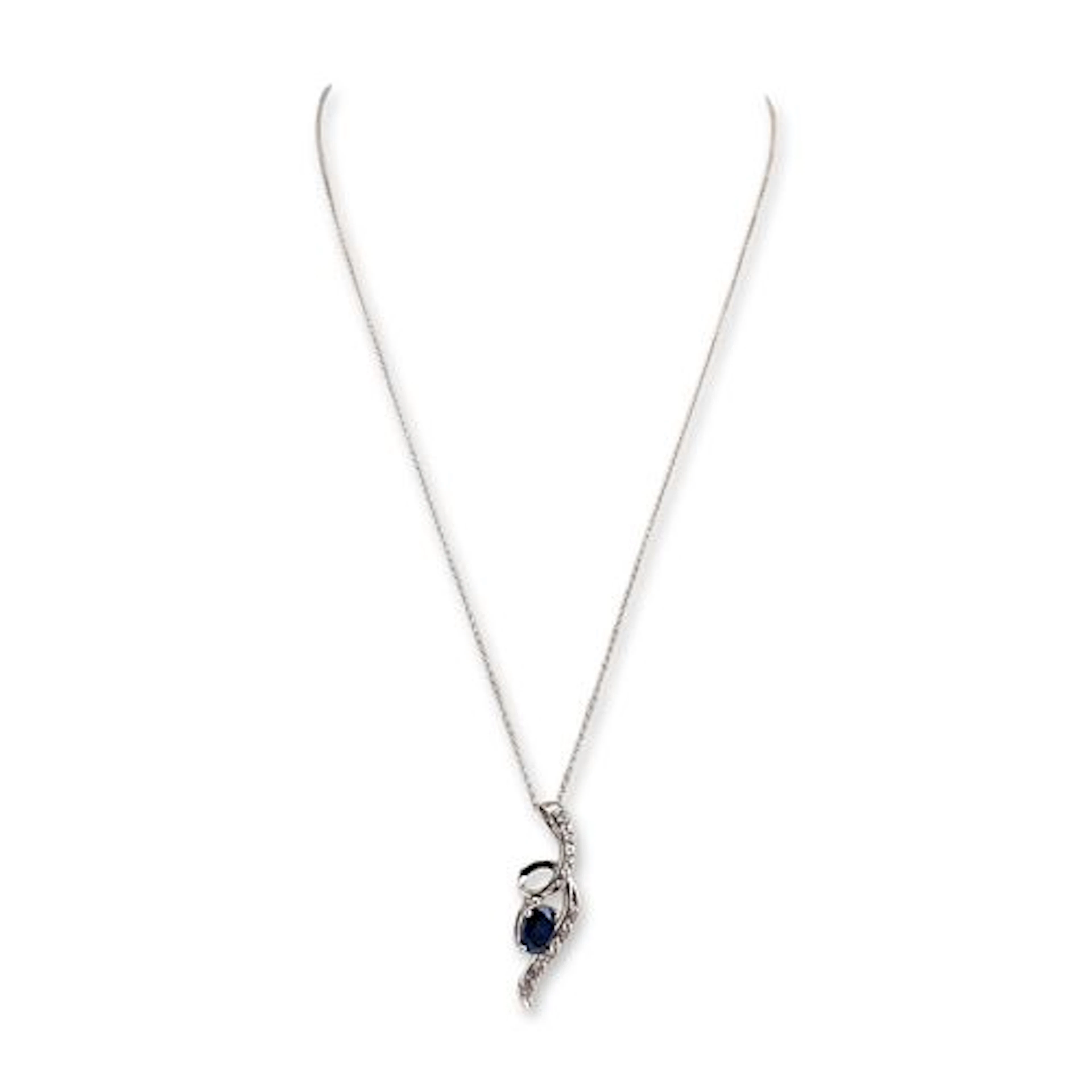Italian Sterling Silver Blue and White Sapphire Pendant Necklace