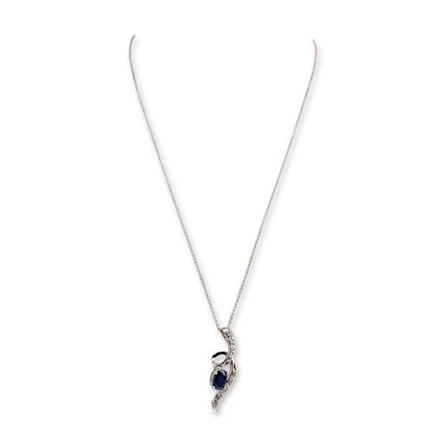 Italian Sterling Silver Blue and White Sapphire Pendant Necklace