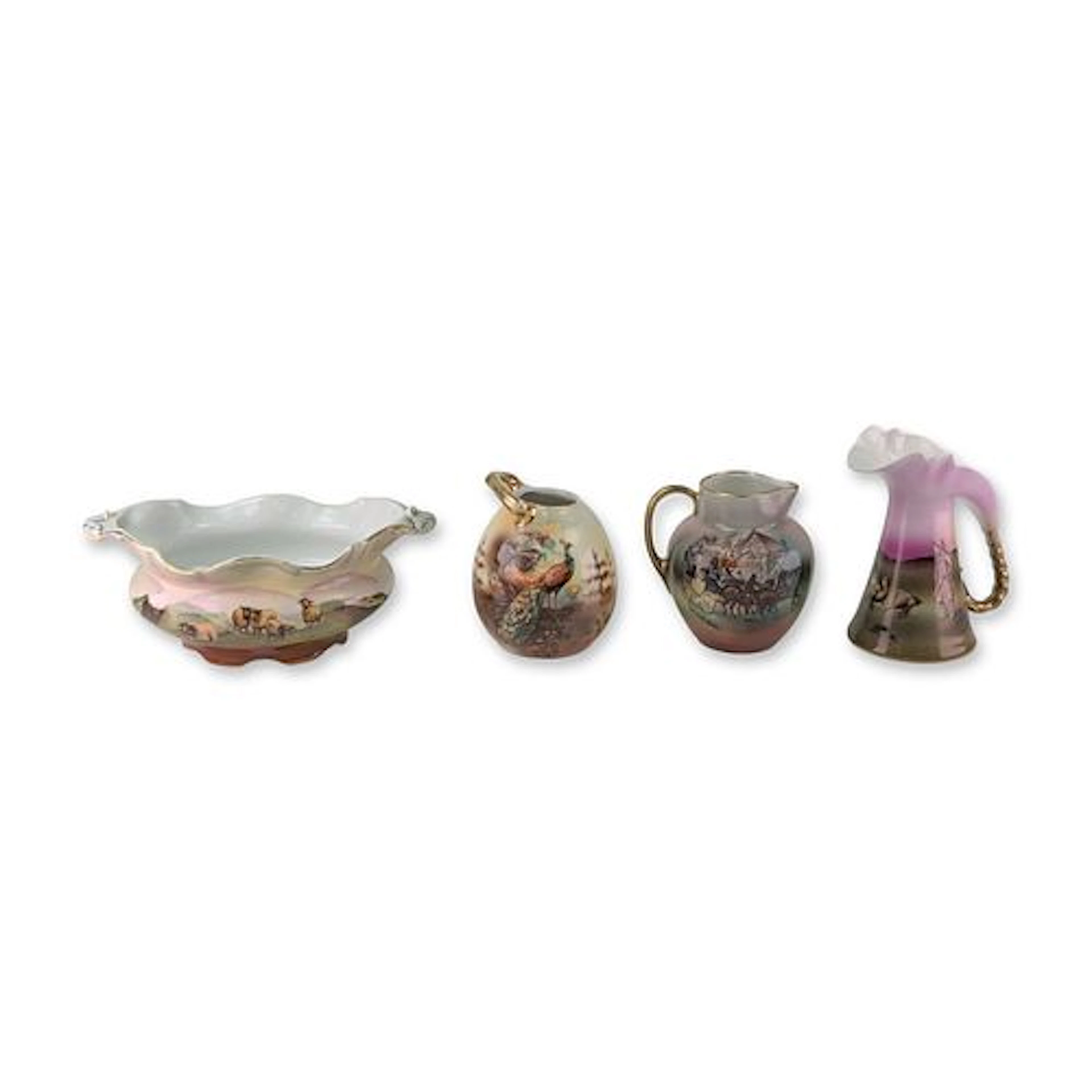4pc Royal Bayreuth Porcelain Bowl and Assorted Decorative Pitchers