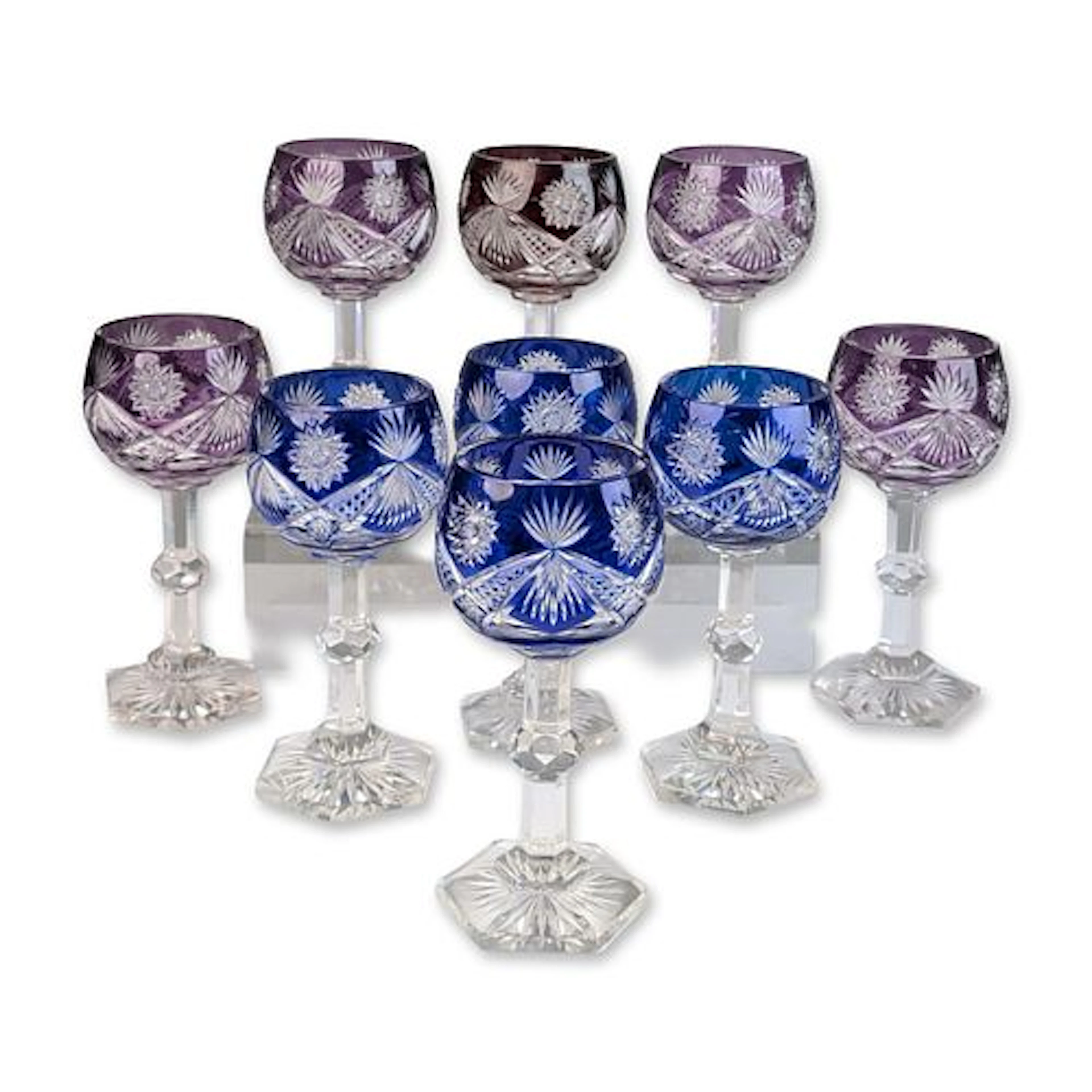 Set of Nine Nachtmann Cut-to-Clear Crystal Hock Glasses