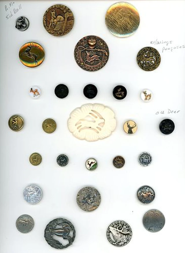 A CARD OF DIVISION ONE AND THREE DEER BUTTONS