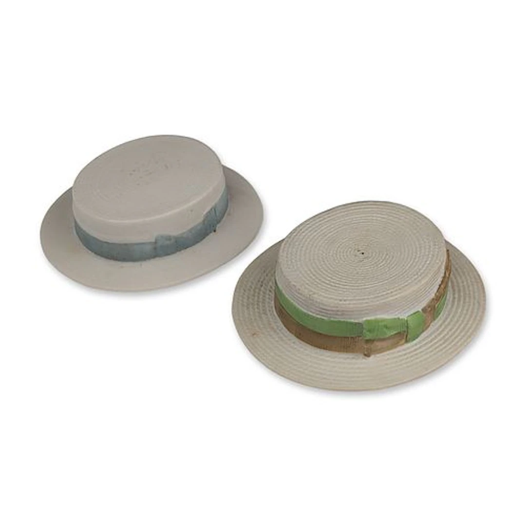 Pair of Luton Souvenir Porcelain Boater Hat Figurines