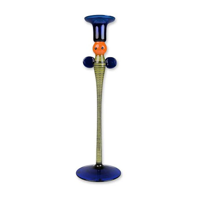 1990s Bohemian Art Glass Vsetin Whimsical Candlestick Holder Å uhajek Design