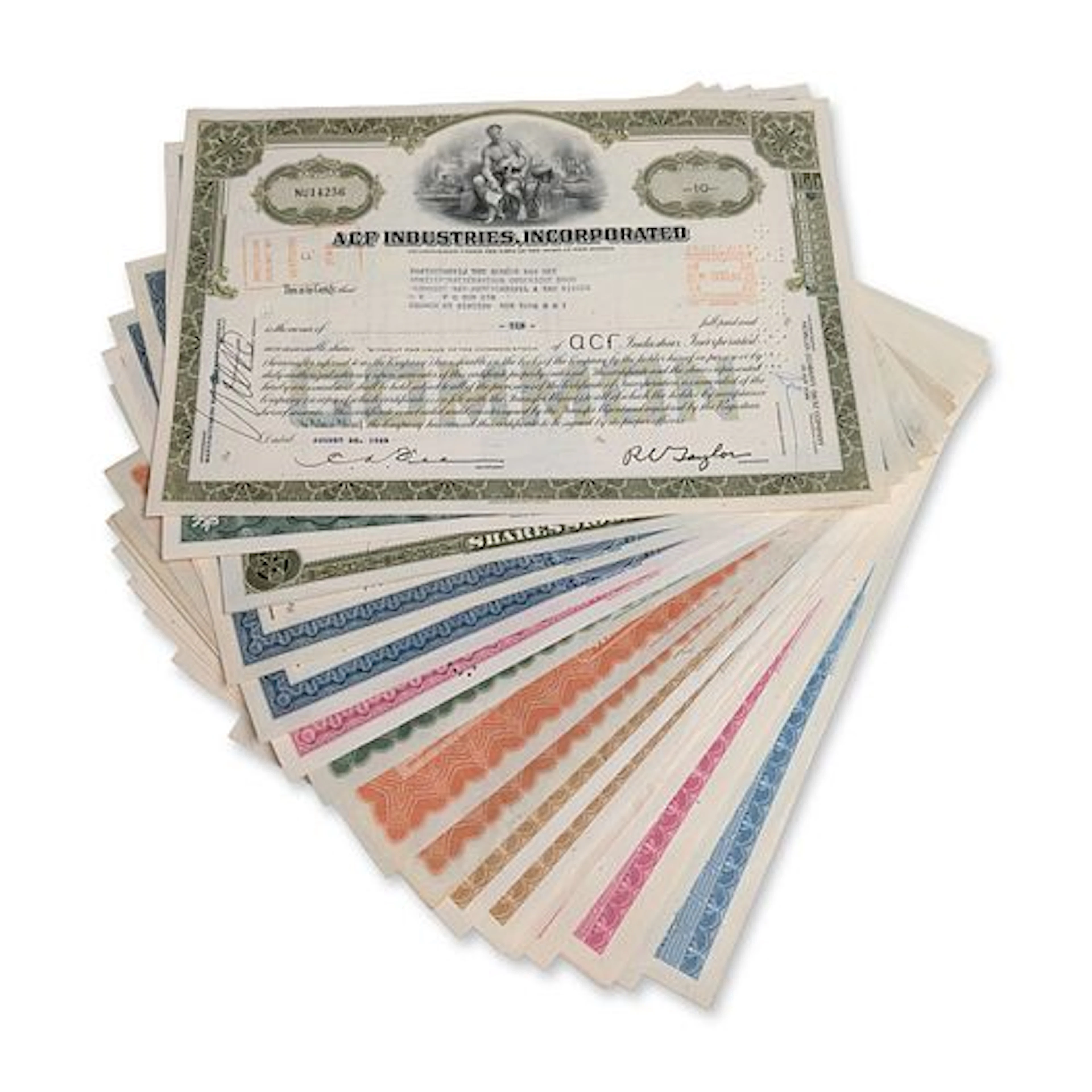 20pc Collection of American Railroad and Industrial Stock Certificates