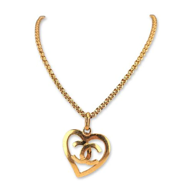 Chanel 95P Gold-Tone CC Heart Pendant Necklace