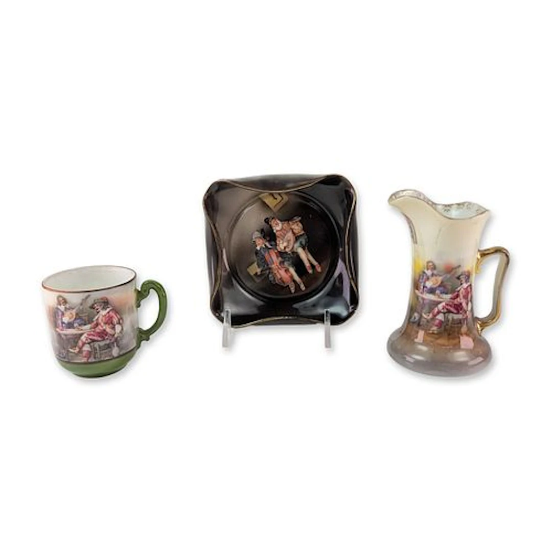 3pc Royal Bayreuth Bavaria Porcelain Musicians Tavern Scene Ashtray