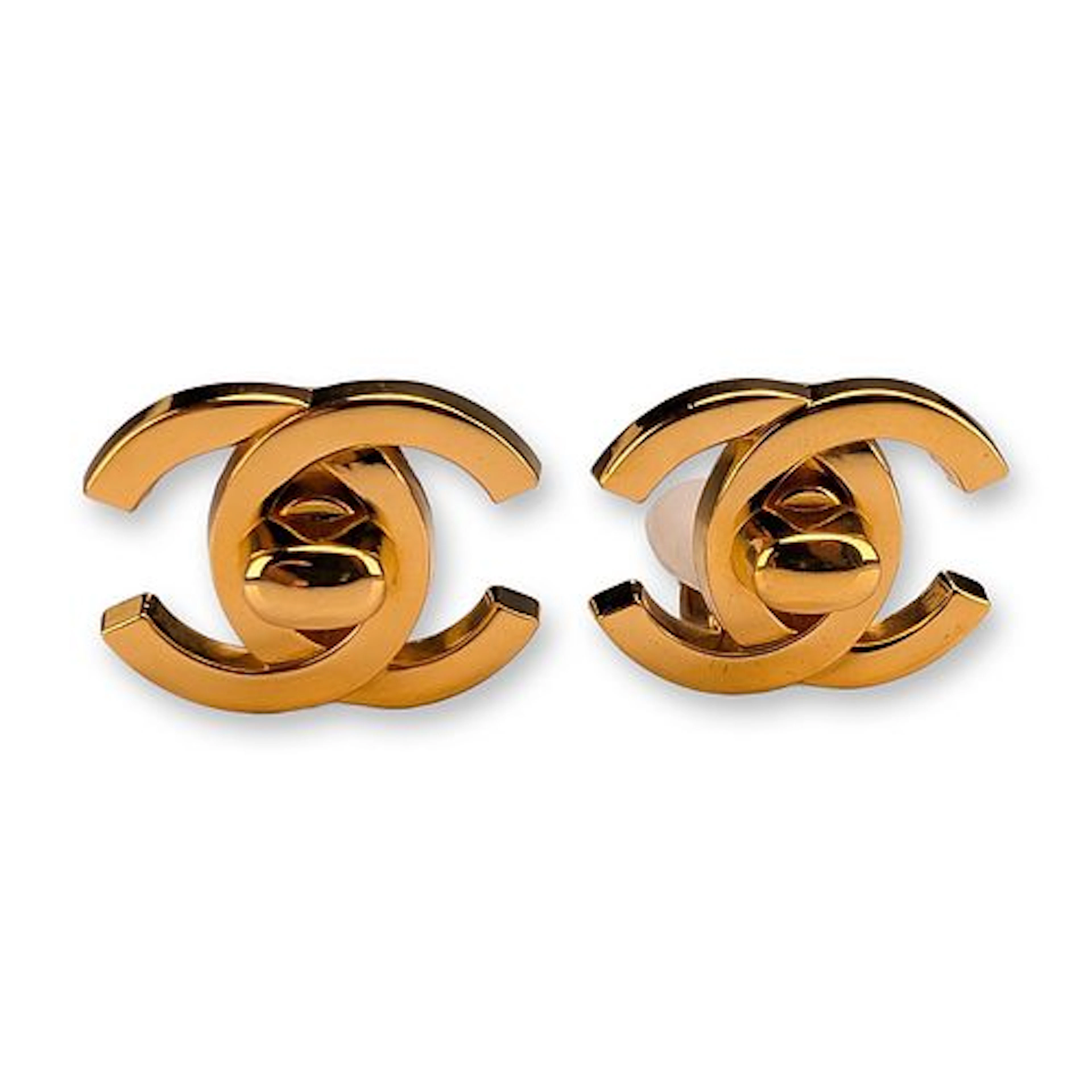 Chanel 1996 Gold-Tone Turn-Lock Clip-On Earrings