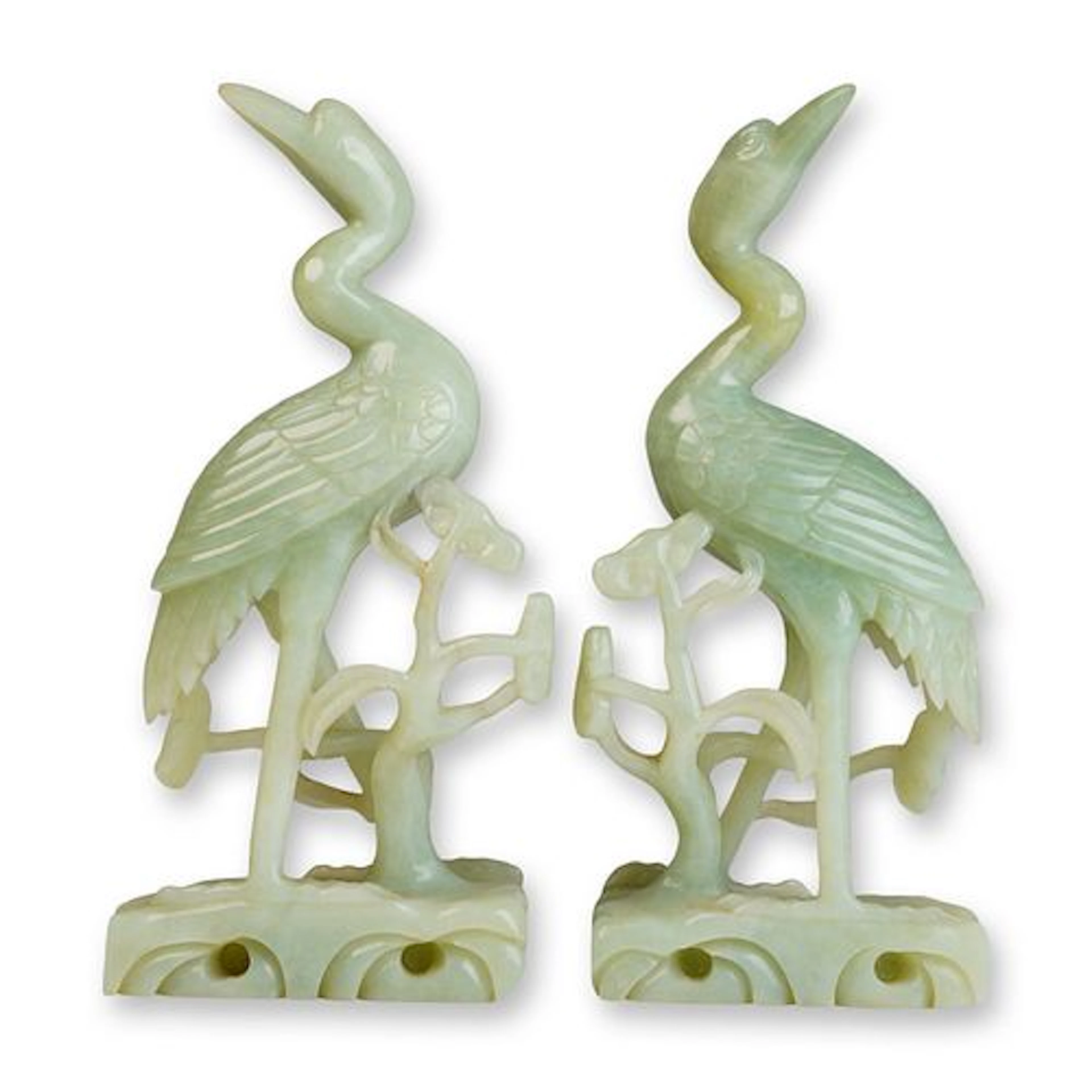 Pair of Early 20th Century Stone Cranes Figurines